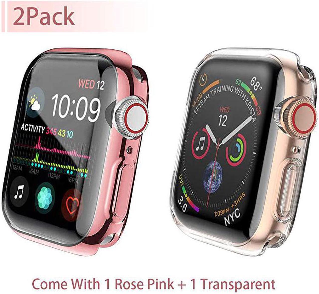 Alt view image 2 of 7 - 2-Pack]  Case for Apple Watch Series 6 / SE/Series 5 / Series 4 Screen Protector 40mm, Overall Protective Case TPU HD Ultra-Thin Cover (1 Rose Pink+1 Transparent)