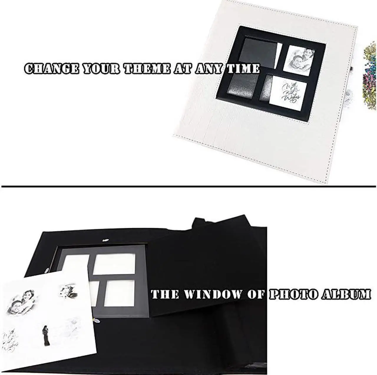 Alt view image 4 of 6 - Photo Album 4x6 600 Pockets Black Pages Large Capacity Leather Cover Wedding Family Anniversary Photo Albums White 600 Pocket