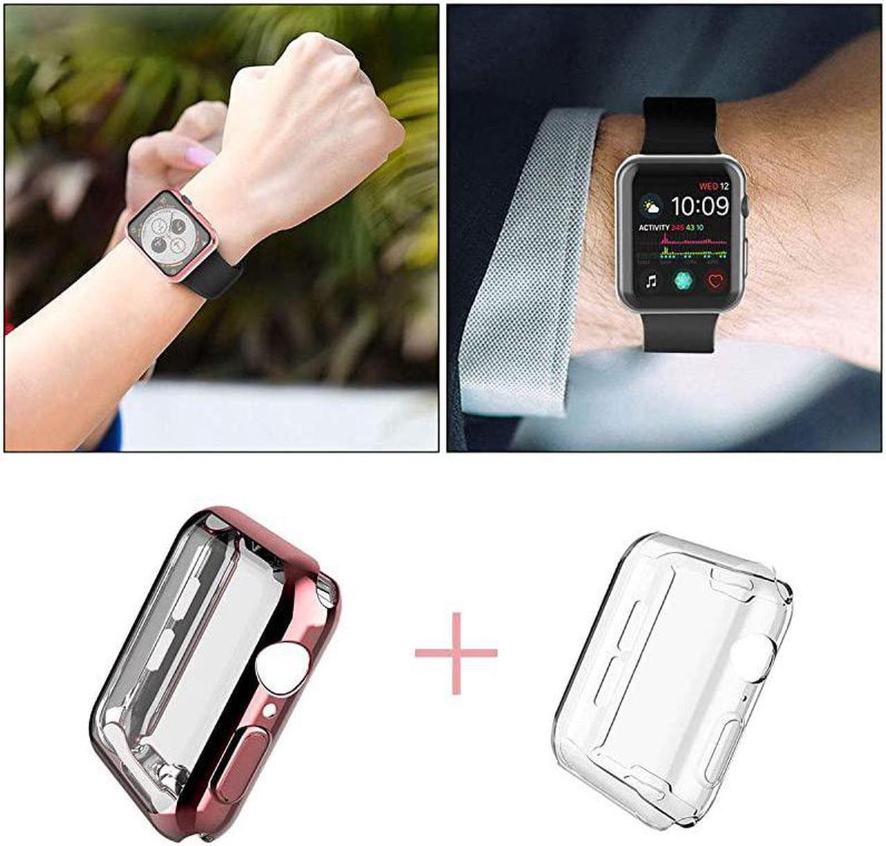 Alt view image 5 of 7 - 2-Pack]  Case for Apple Watch Series 6 / SE/Series 5 / Series 4 Screen Protector 40mm, Overall Protective Case TPU HD Ultra-Thin Cover (1 Rose Pink+1 Transparent)
