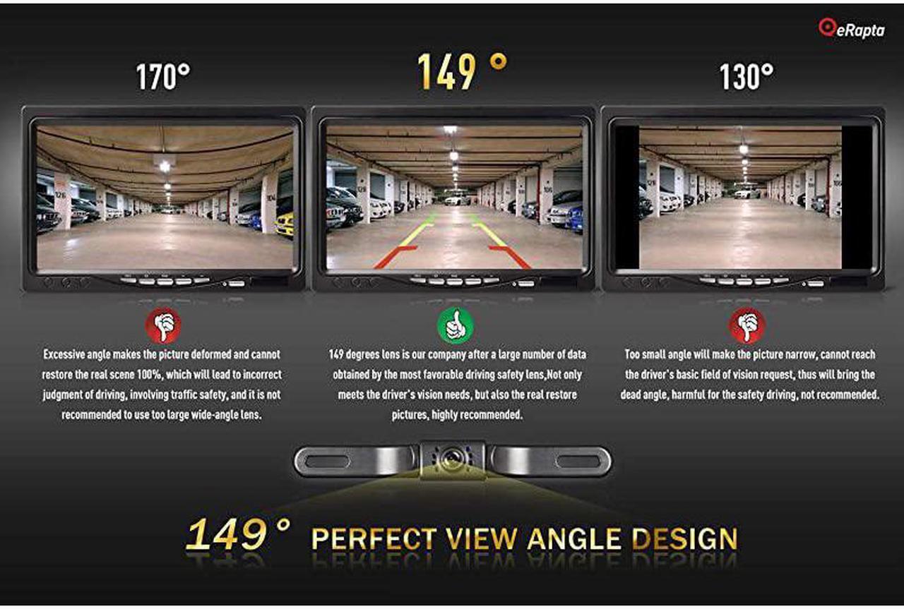 Alt view image 3 of 7 - ERT01 2nd Generation Car Rear View Reversing Backup Camera Automotive with 149°Perfect View Angle 8 LED Lights Night Vision 9 Level Waterproof Universal Car Backing Camera License Plate