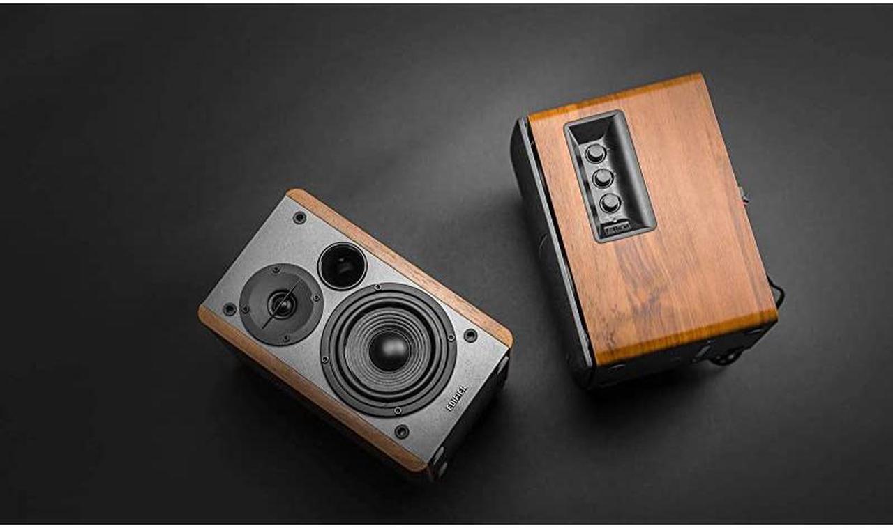 Alt view image 6 of 7 - R1280DB Powered Bluetooth Bookshelf Speakers Optical Input Wireless Studio Monitors 4 Inch Near Field Speaker 42w RMS Wood Grain