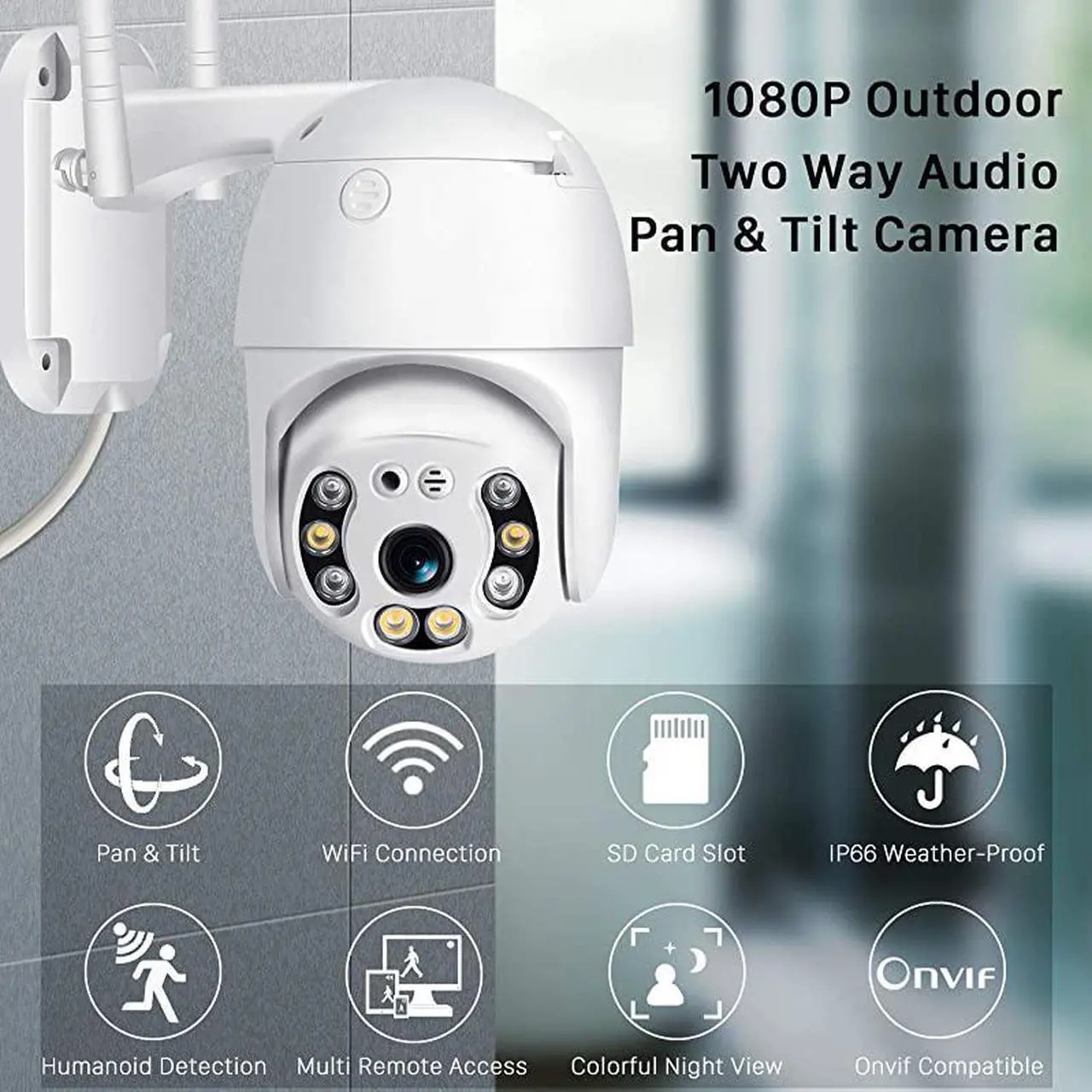 Alt view image 2 of 6 - Tilt Outdoor Security Camera 1080P Home WiFi IP Camera Tilt Dome Surveillance Cam Two Way Audio Motion Detection Clear Night Vision Onvif Waterproof CCTV Camera Support Max 128G SD