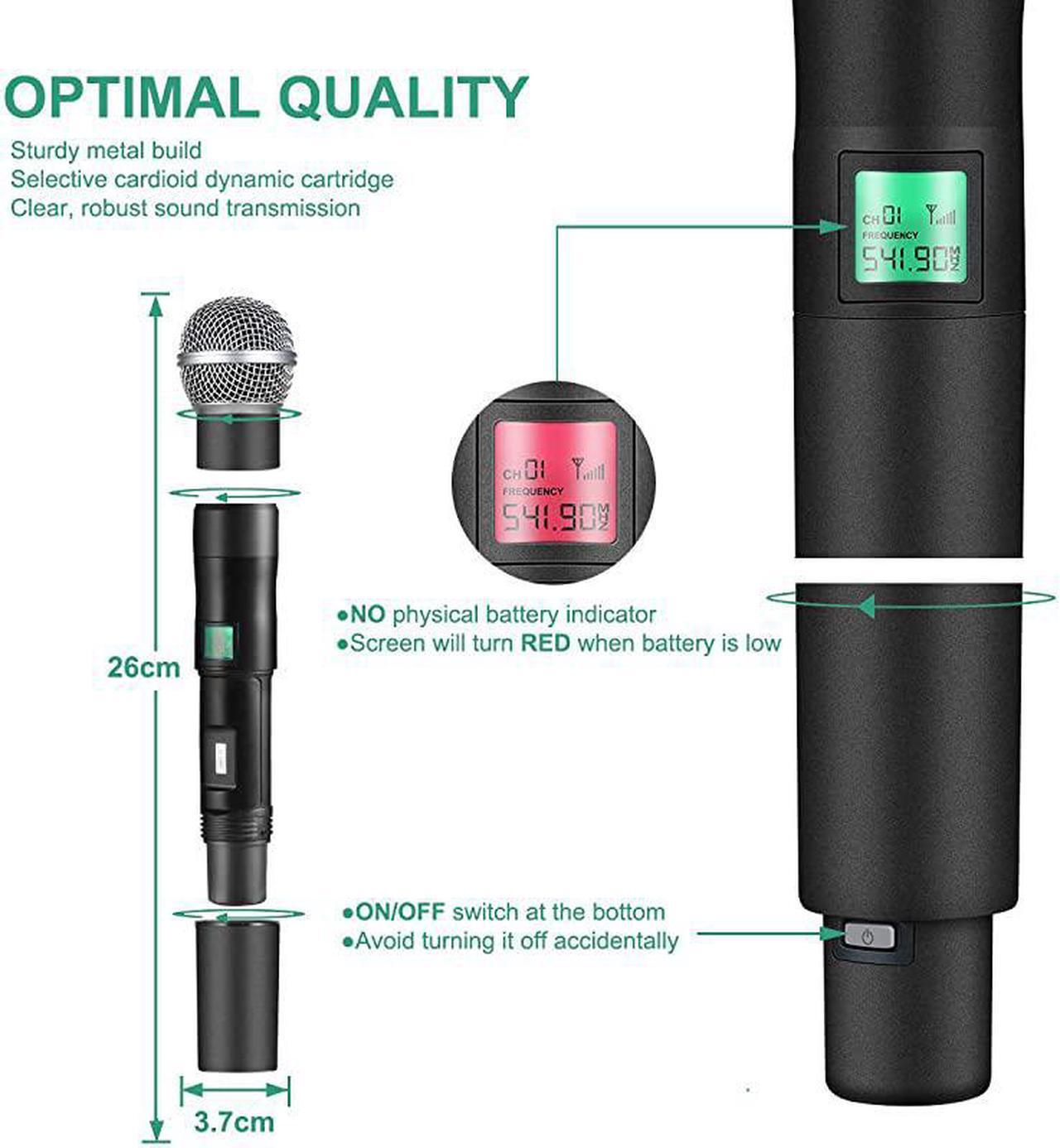 Alt view image 3 of 6 - Wireless Microphone System,  4-Channel UHF Cordless Mic Set With Four Handheld Mics, All Metal Build, Fixed Frequency, Long Range 260ft, Ideal for Church,Karaoke,Weddings, Events (PTU-5000A)