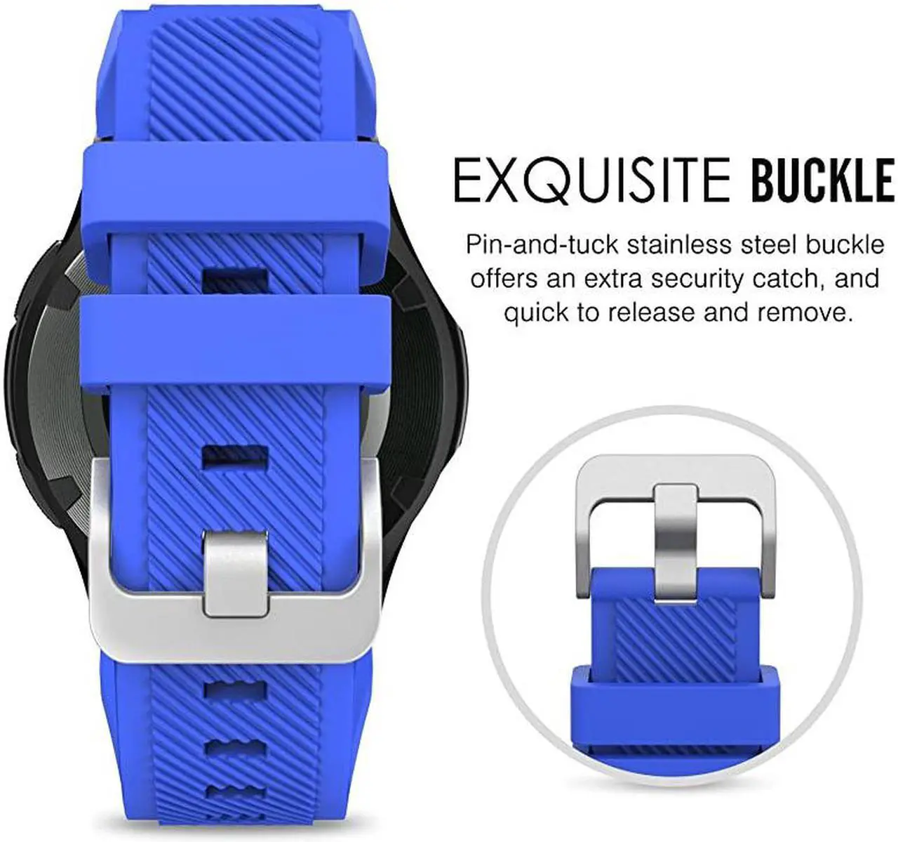 Alt view image 5 of 7 - Band Compatible with Samsung Galaxy Watch 3 45mm/Gear S3 Frontier/Classic/Galaxy Watch 46mm/Huawei Watch GT2 Pro/GT 2e/GT 46mm/GT2 46mm/Ticwatch Pro 3, Silicone Strap Fit 22mm Band, Royal Blue