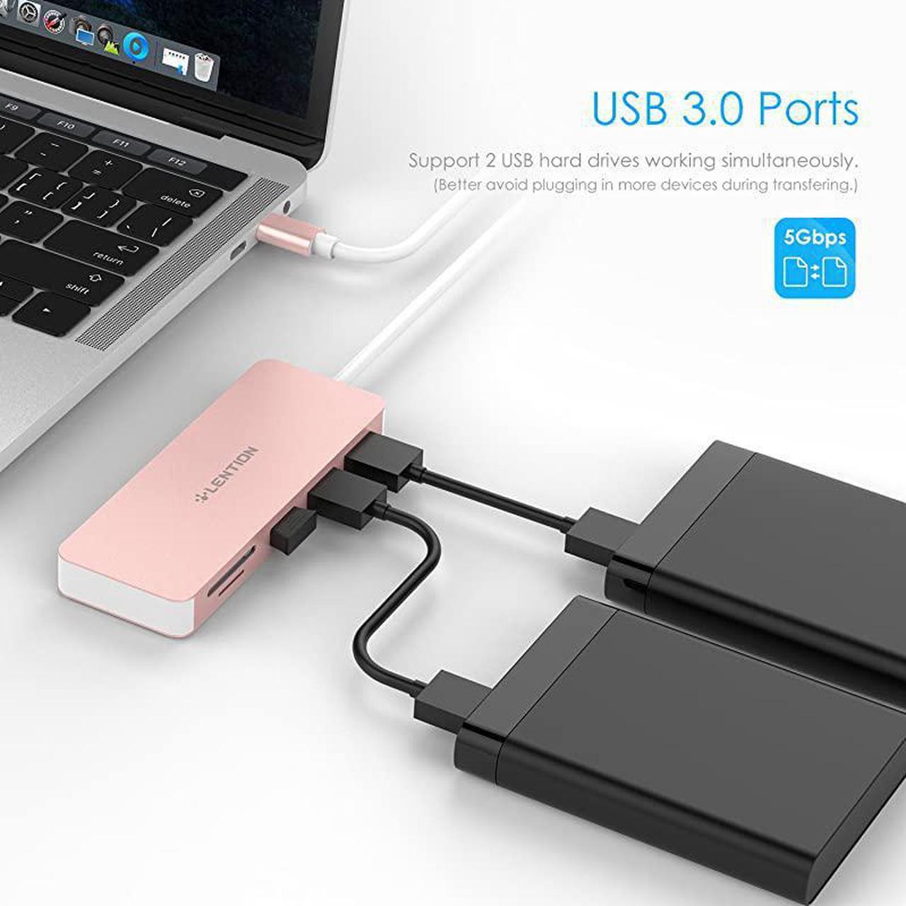 Alt view image 4 of 7 - USB C Hub with 3 USB 30 and SDMicro SD Card Reader Compatible 20202016 MacBook Pro 131516 New Mac AiriPad ProSurface ChromeBook More MultiPort Type C Adapter CBC15 Rose Gold