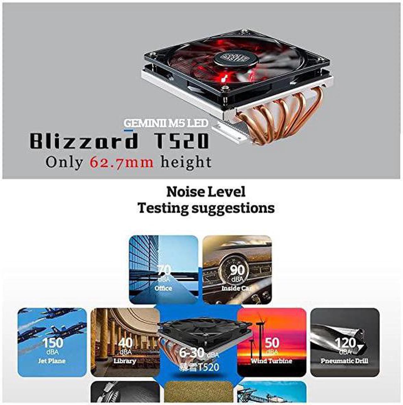 Alt view image 4 of 7 - Master GeminII M5 LED 2U Low Profile CPU with 5 Direct Contact Heatpipes XtraFlo 120 Slim Fire Red LED PWM Cooling Fan for Intel AMD RRT52016PK GeminII M5