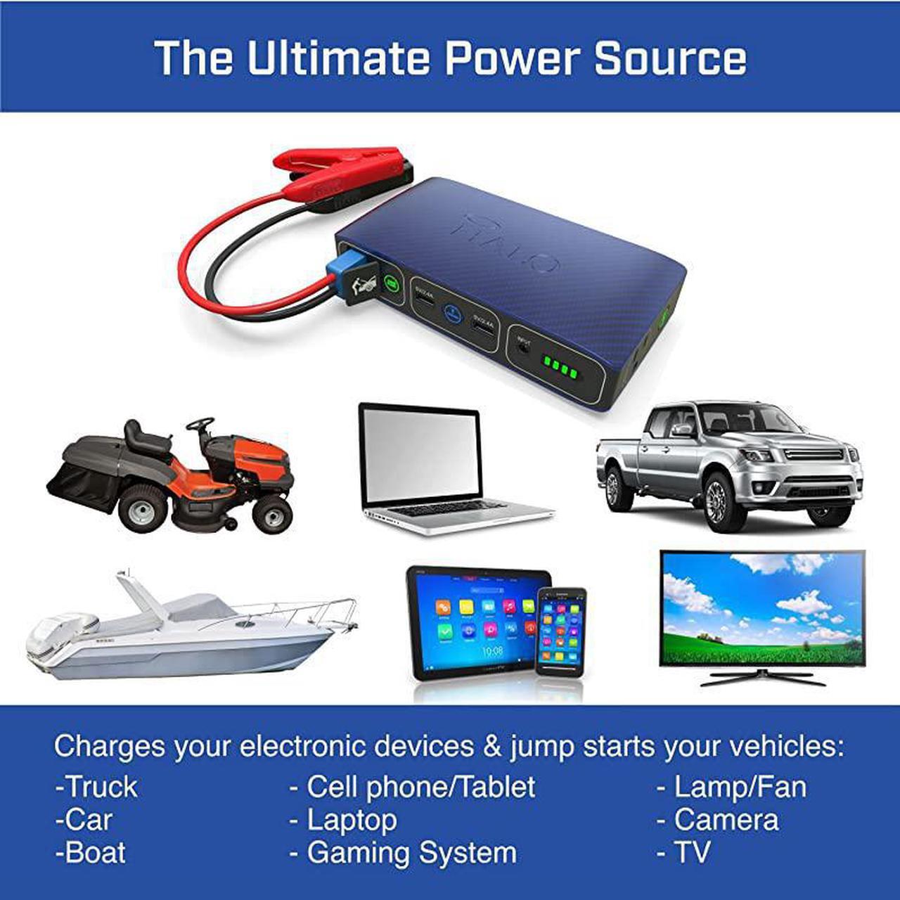 Alt view image 5 of 7 - Bolt 58830 mWh Portable Phone Laptop Charger Car Jump Starter with AC Outlet and Car Charger Wood Grain