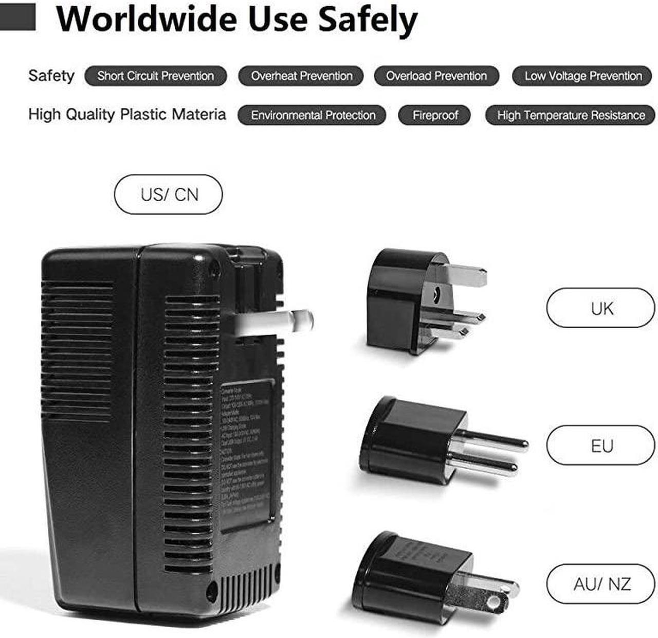 Alt view image 2 of 7 - New Voltage Converter Step Down 220V to 110V for Hair Dryer Straightener Curling Iron 2Port USB and UKAUUSEU Worldwide 10A Plug Adapter