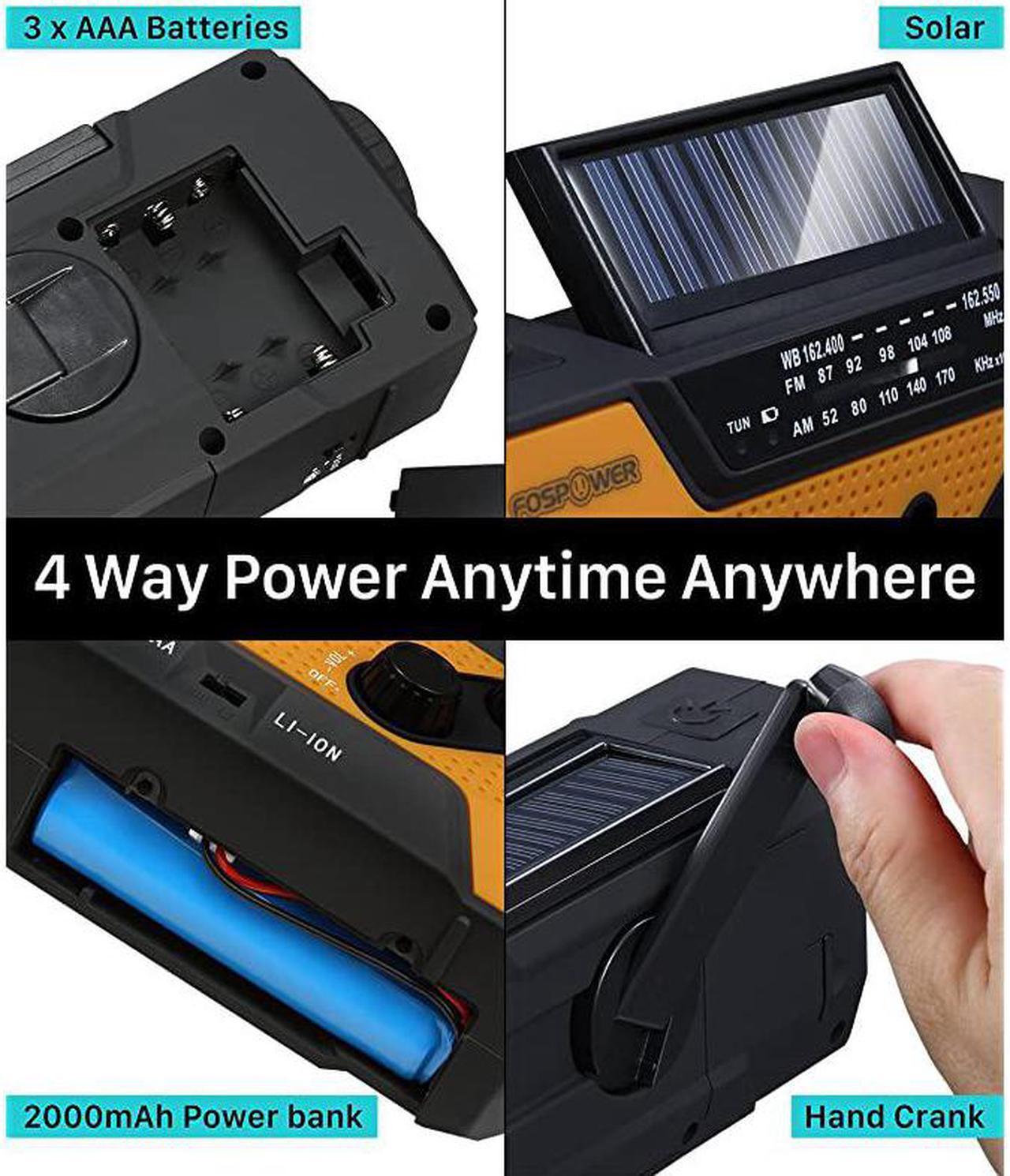 Alt view image 5 of 7 - Emergency Solar Hand Crank Portable Radio, NOAA Weather Radio for Household and Outdoor Emergency with AM/FM, LED Flashlight, Reading Lamp, 2000mAh Power Bank USB Charger and SOS Alarm
