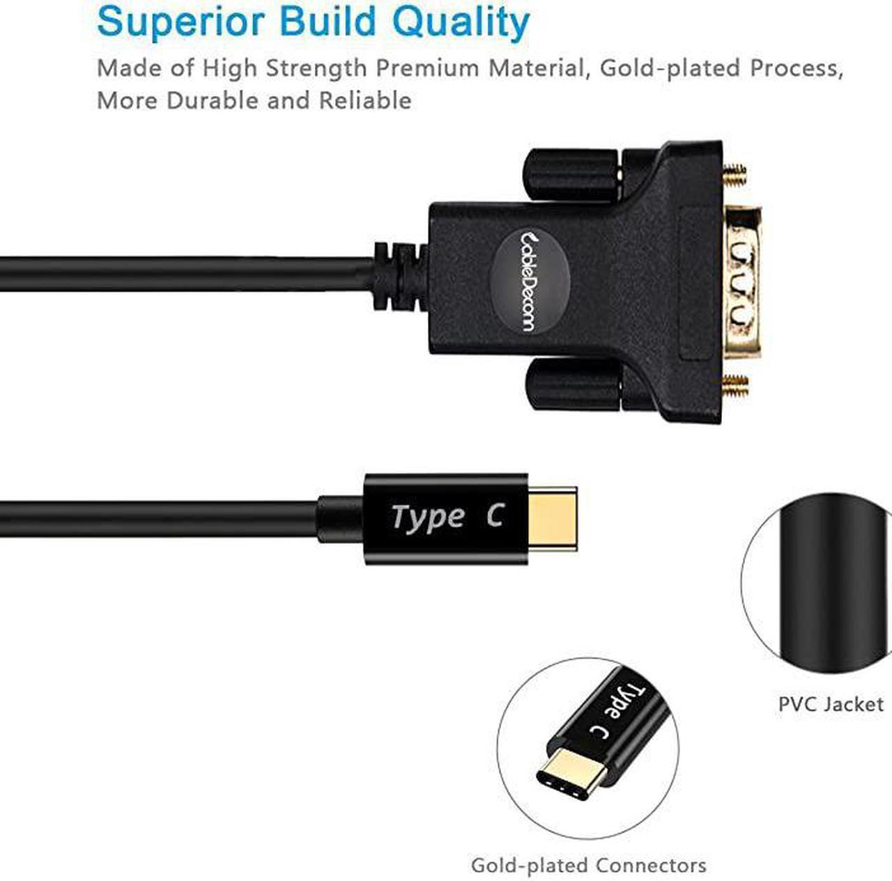 Alt view image 2 of 7 - USBC To VGA Thunderbolt 3 Type C to VGA Male Converter Adapter Cable 18M