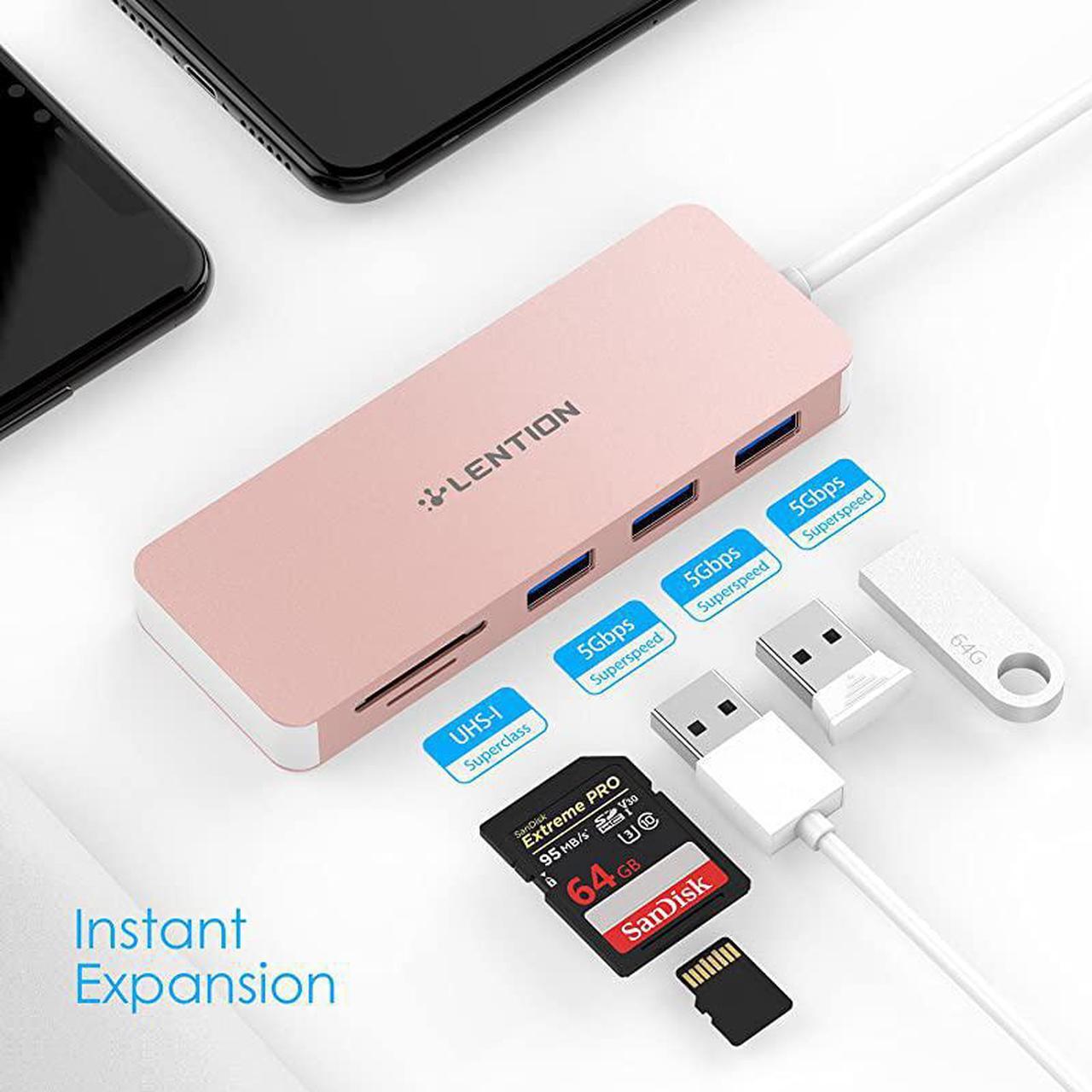 Alt view image 5 of 7 - USB C Hub with 3 USB 30 and SDMicro SD Card Reader Compatible 20202016 MacBook Pro 131516 New Mac AiriPad ProSurface ChromeBook More MultiPort Type C Adapter CBC15 Rose Gold