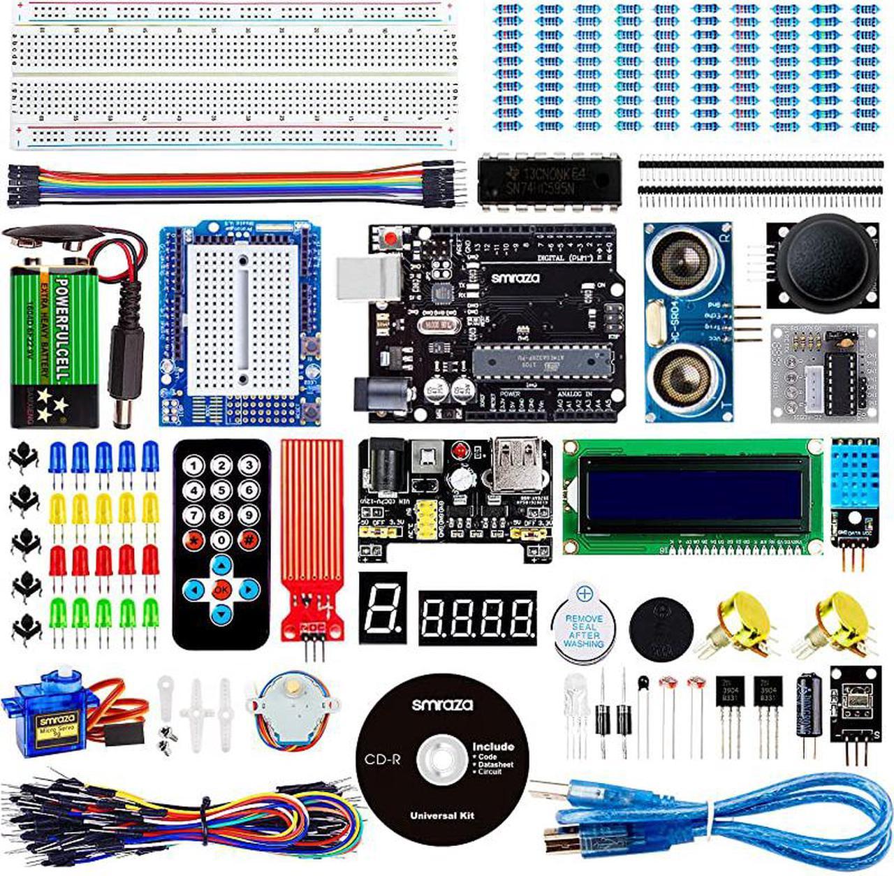 Super Starter Kit with Breadboard Power Supply Jumper Wires Resistors LED LCD 1602 Sensors Detailed Tutorial for Project Compatible with Arduino