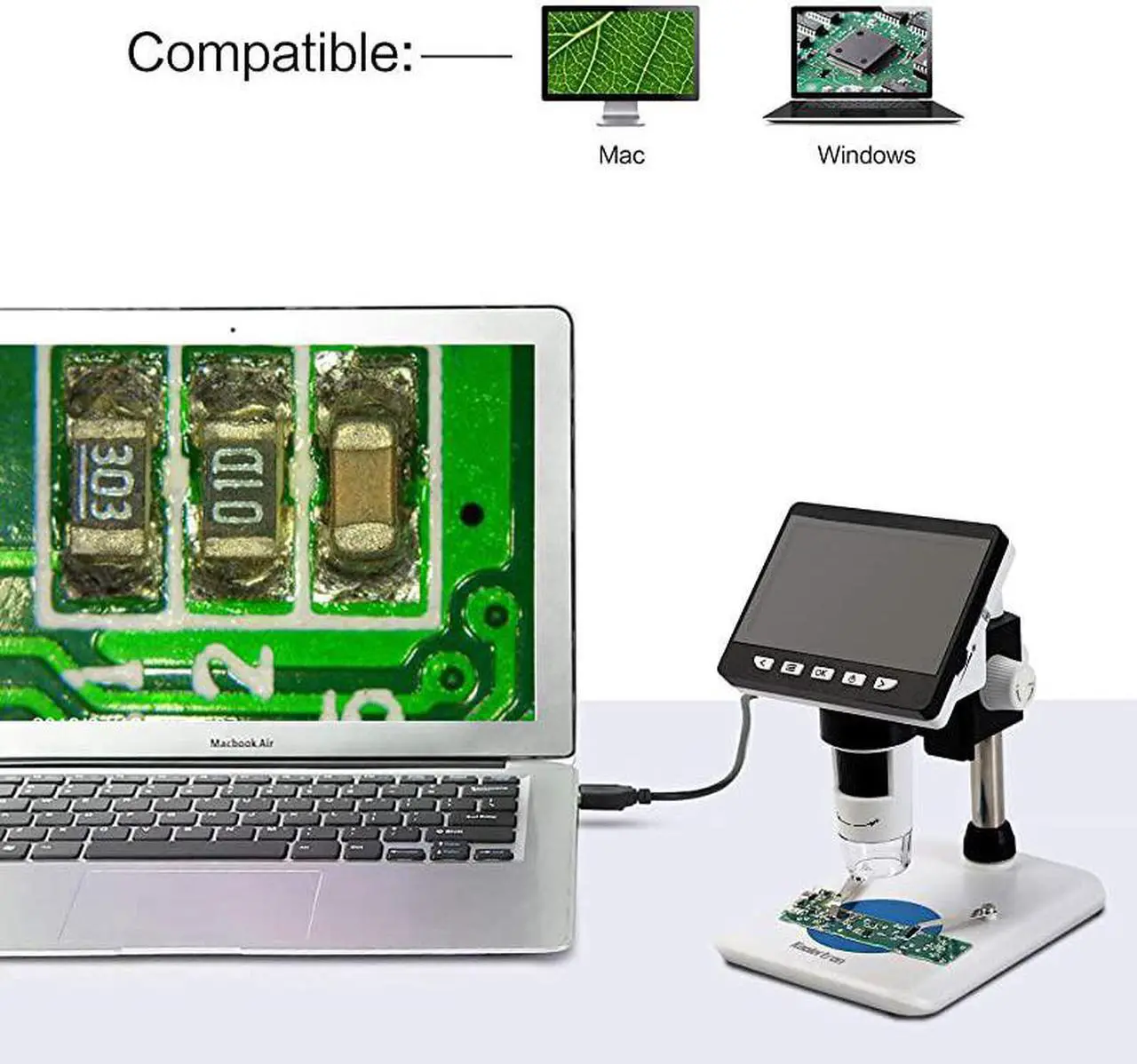 Alt view image 3 of 7 - 43 inch LCD Digital USB Microscope 1080P 50X1000X Magnification Zoom Handheld Endoscope Inspection Camera Video Recorder8 LED Adjustable LightRechargeable Lithium Battery