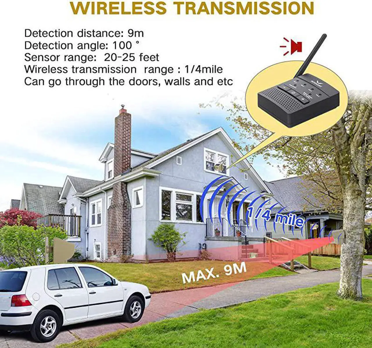 Alt view image 2 of 6 - Mile Hosmart Rechargable Driveway Alarm Wireless Sensor System Driveway Sensor Alert System Weatherproof Security Outdoor Motion Sensor Detector