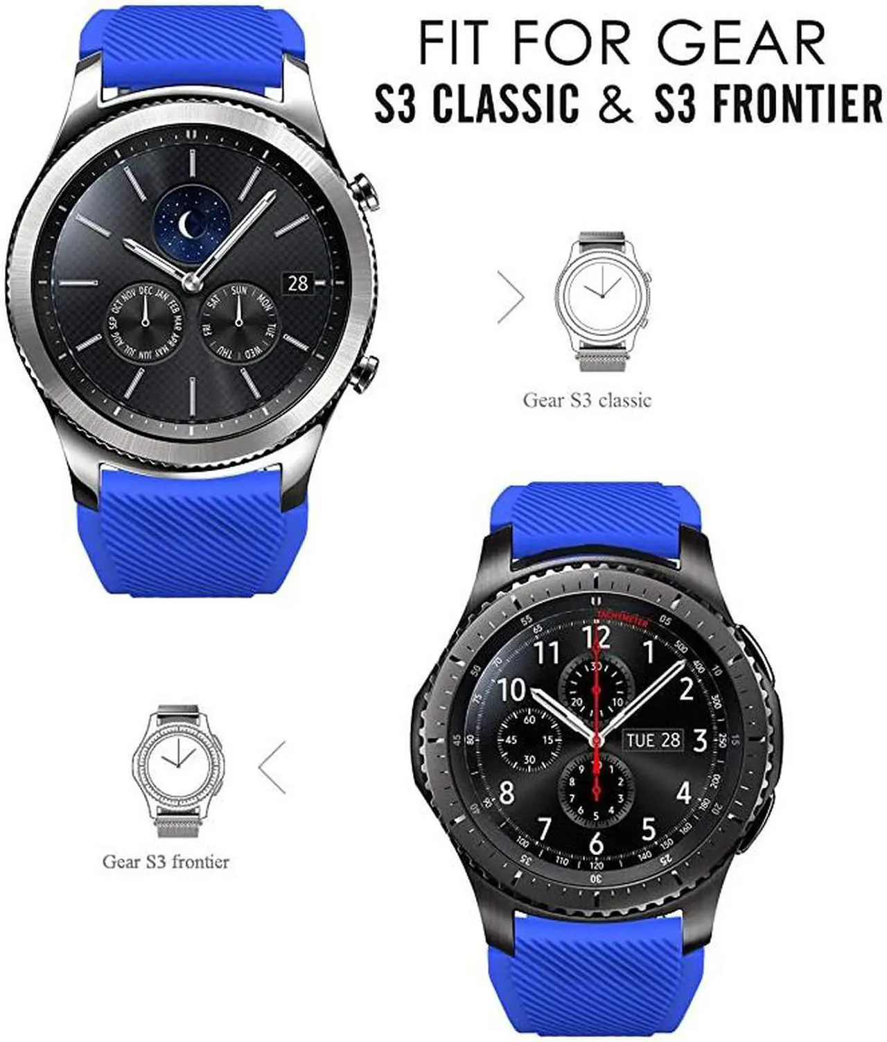 Alt view image 2 of 7 - Band Compatible with Samsung Galaxy Watch 3 45mm/Gear S3 Frontier/Classic/Galaxy Watch 46mm/Huawei Watch GT2 Pro/GT 2e/GT 46mm/GT2 46mm/Ticwatch Pro 3, Silicone Strap Fit 22mm Band, Royal Blue