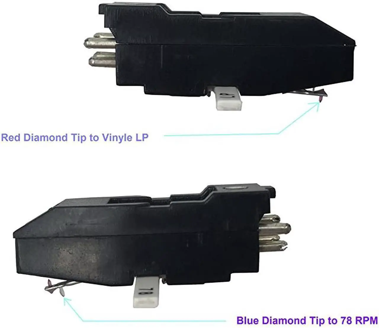 Alt view image 3 of 7 - Turntable Cartridge Replacement BP2ATC with Two Side Red and Blue Diamond Tip for Vinyl LP78 RPM Record Player