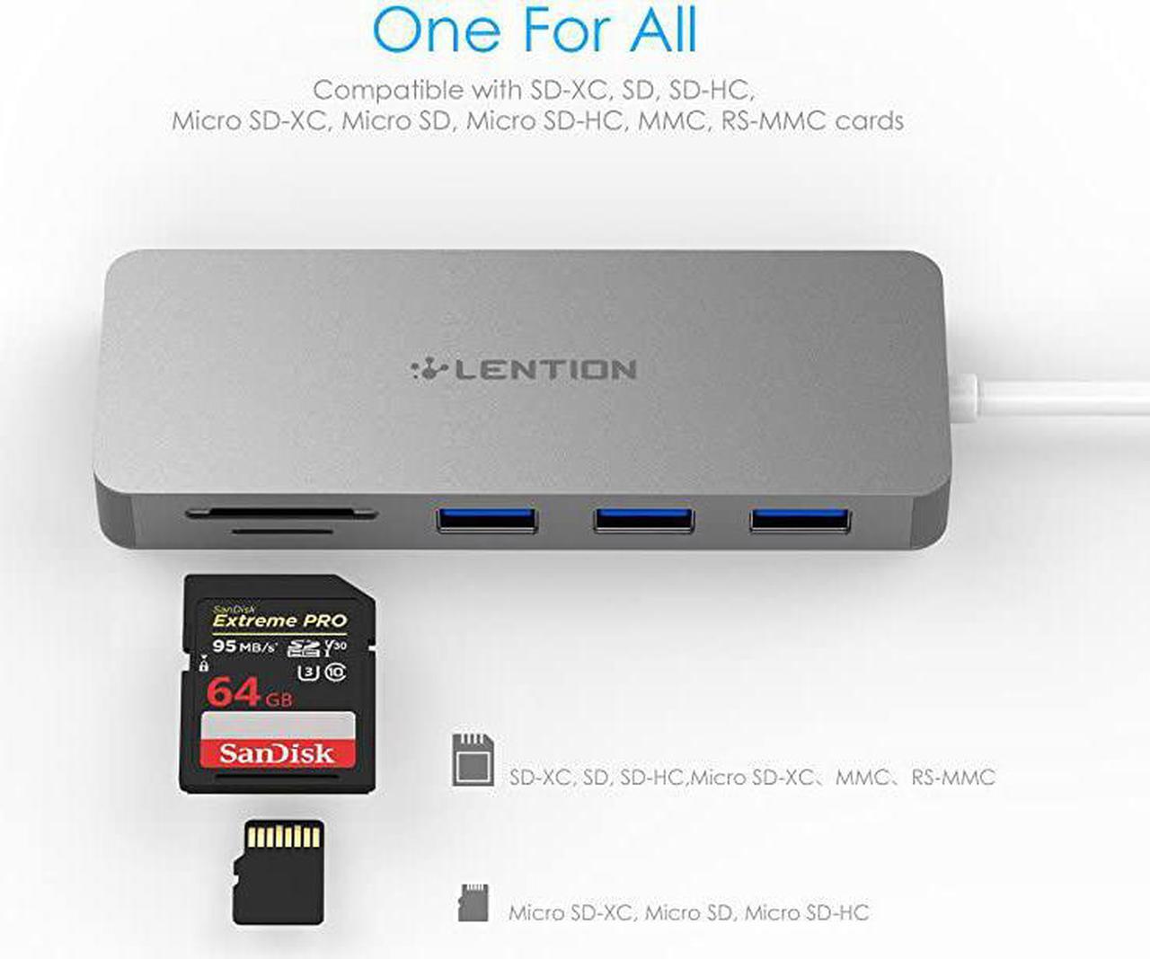 Alt view image 3 of 7 - USB C Hub with 3 USB 30 and SDMicro SD Card Reader Compatible 20202016 MacBook Pro 131516 New Mac AiriPad ProSurface ChromeBook More MultiPort Type C Adapter CBC15 Space Gray