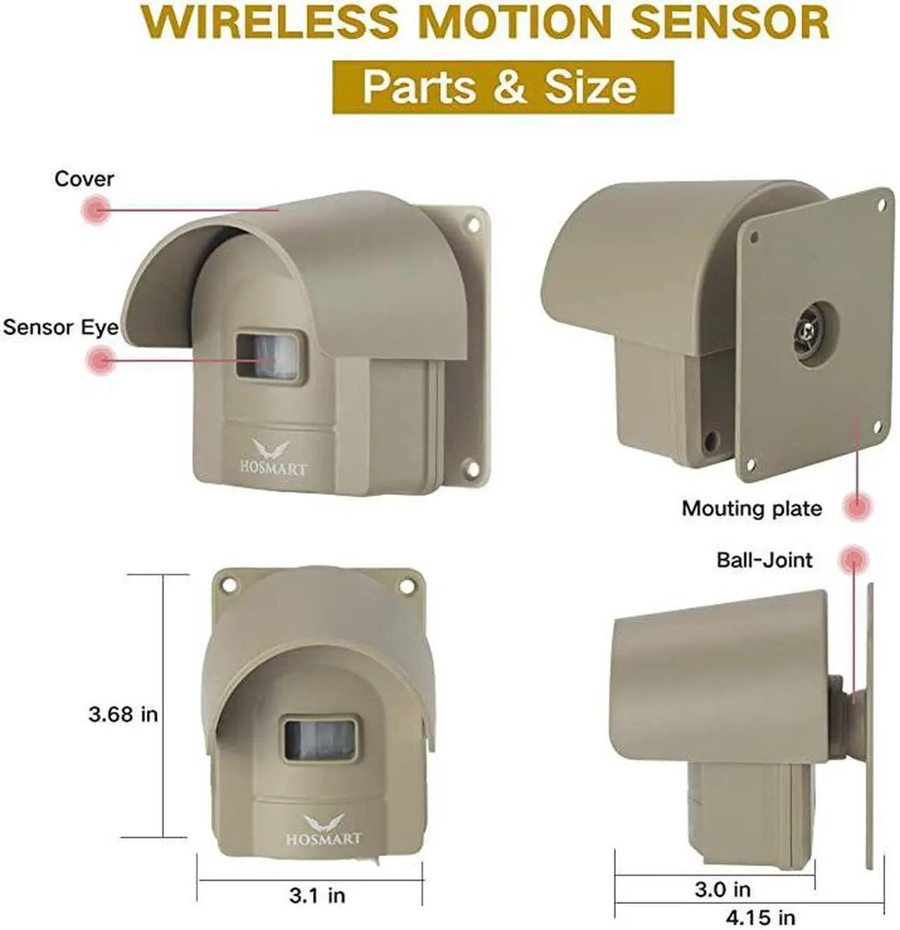 Alt view image 5 of 6 - Mile Hosmart Rechargable Driveway Alarm Wireless Sensor System Driveway Sensor Alert System Weatherproof Security Outdoor Motion Sensor Detector