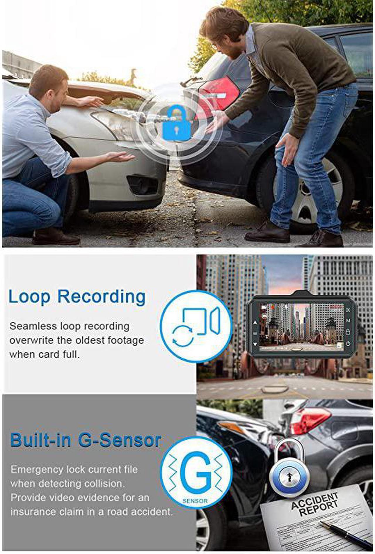 Alt view image 5 of 6 - Dash Cam Front and Rear  Dual Dash Cam 3 inch Dashboard Camera Full HD 170° Wide Angle Backup Camera with Night Vision WDR GSensor Parking Monitor Loop Recording Motion Detection