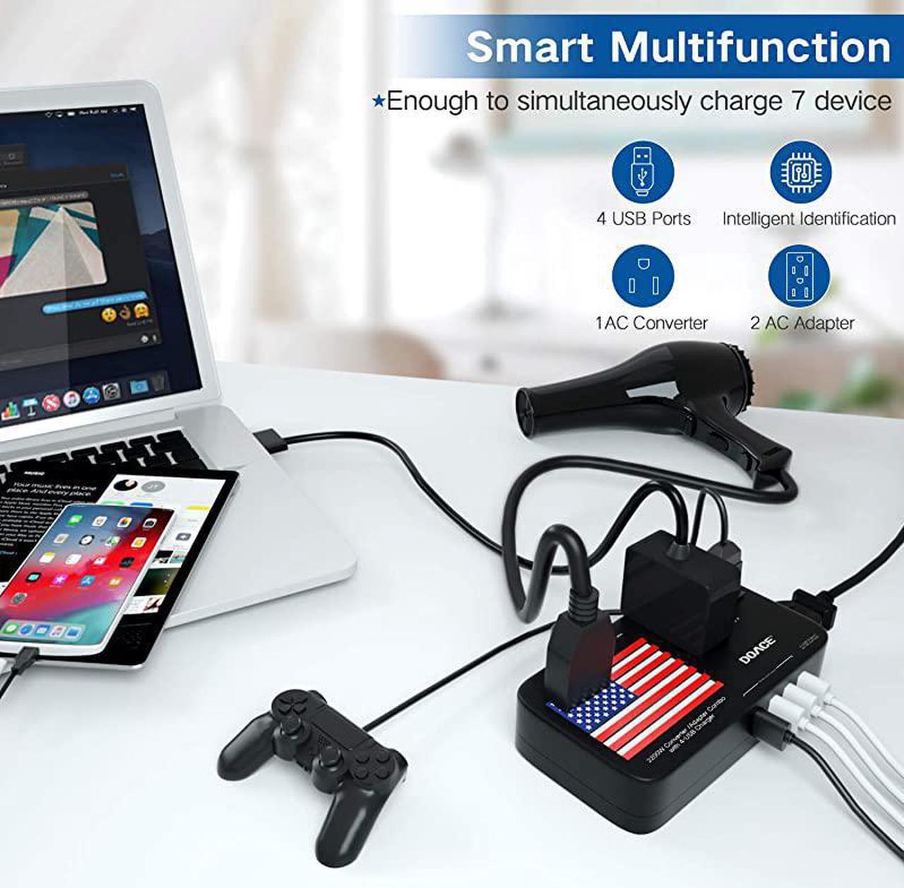 Alt view image 3 of 4 - X11 2200W Travel Voltage Converter for Hair Dryer Straightener Curling Iron 10A Travel Power Adapter with 6A 4Port USB and UKAUEUUS Plug Wall Battery Chargers for Cell Phone Camera Laptop