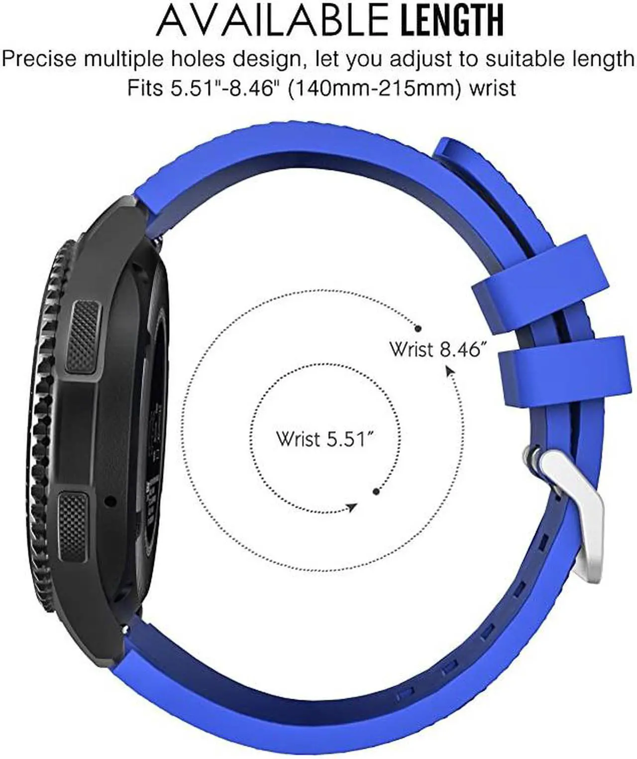 Alt view image 7 of 7 - Band Compatible with Samsung Galaxy Watch 3 45mm/Gear S3 Frontier/Classic/Galaxy Watch 46mm/Huawei Watch GT2 Pro/GT 2e/GT 46mm/GT2 46mm/Ticwatch Pro 3, Silicone Strap Fit 22mm Band, Royal Blue