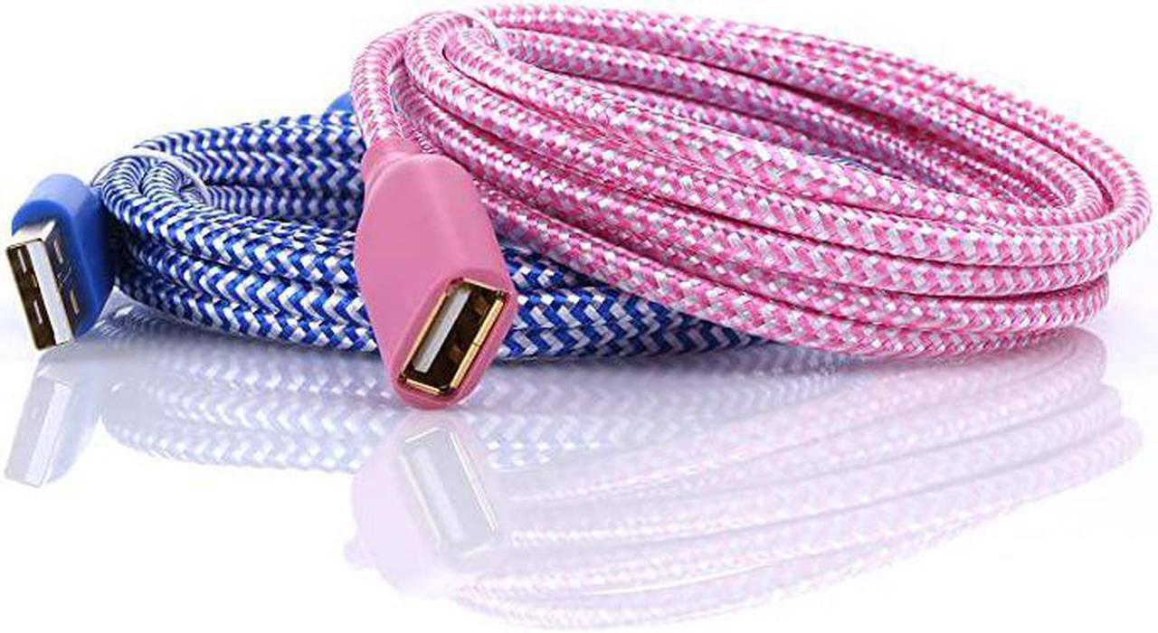 Alt view image 6 of 6 - USB Cable Extension  2 Pack 6 FT183M Braided USB Extender Type A Male to Female Extension Cord with GoldPlated for Keyboard Mouse Flash Drive Hard Drive Printer Game ControllerBlue Pink