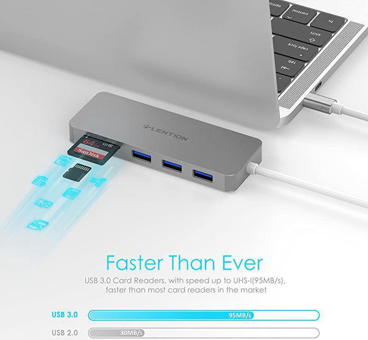 Alt view image 2 of 7 - USB C Hub with 3 USB 30 and SDMicro SD Card Reader Compatible 20202016 MacBook Pro 131516 New Mac AiriPad ProSurface ChromeBook More MultiPort Type C Adapter CBC15 Space Gray