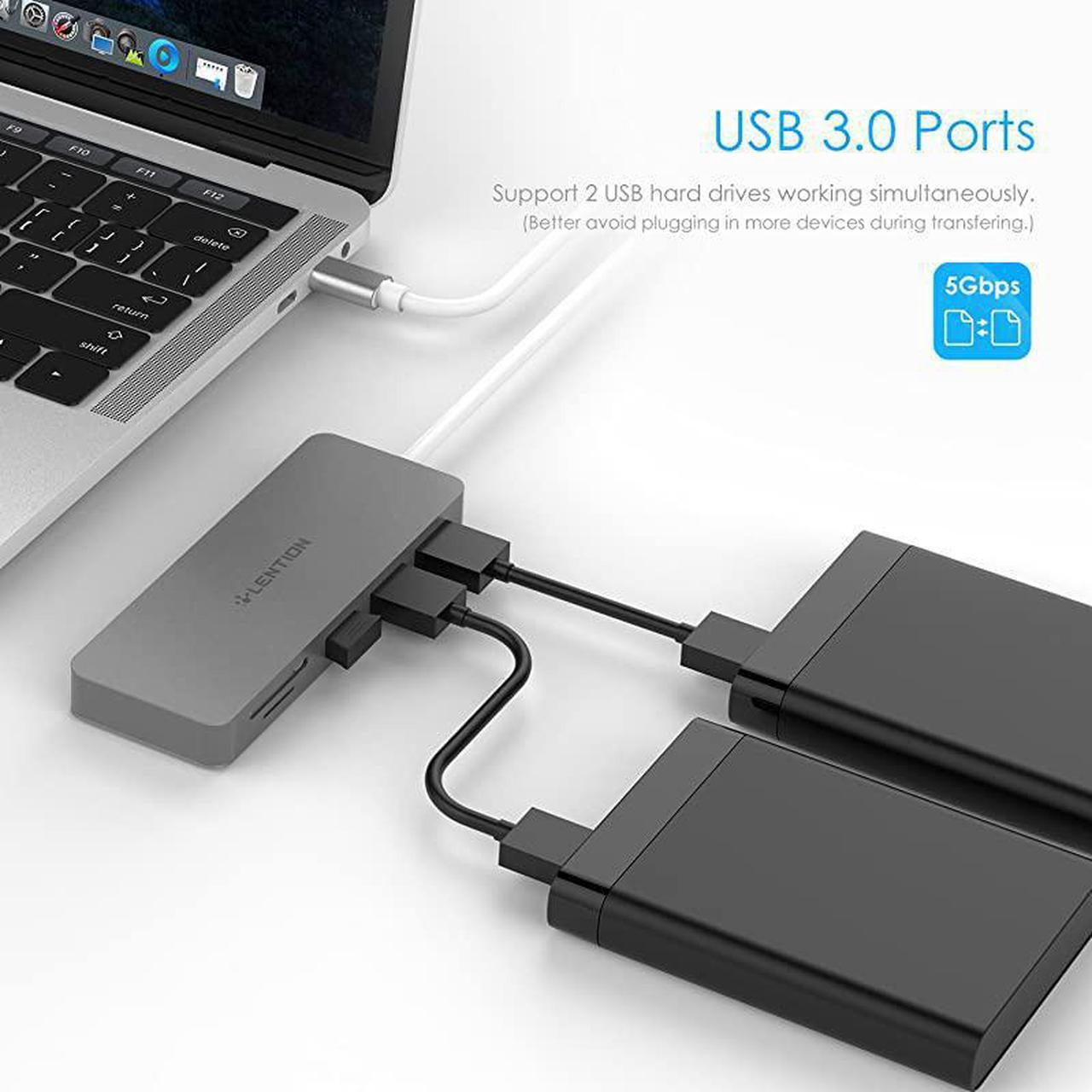 Alt view image 4 of 7 - USB C Hub with 3 USB 30 and SDMicro SD Card Reader Compatible 20202016 MacBook Pro 131516 New Mac AiriPad ProSurface ChromeBook More MultiPort Type C Adapter CBC15 Space Gray