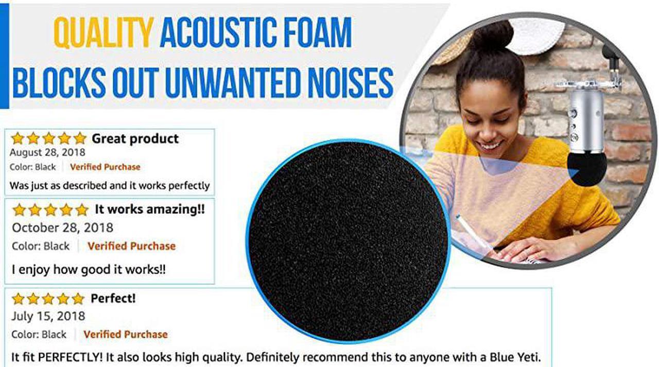 Alt view image 4 of 7 - Windscreen for Blue Yeti Microphone - Pop Filter made from Quality Sponge Material that Filters Unwanted Recording and Background Noises - Black Color