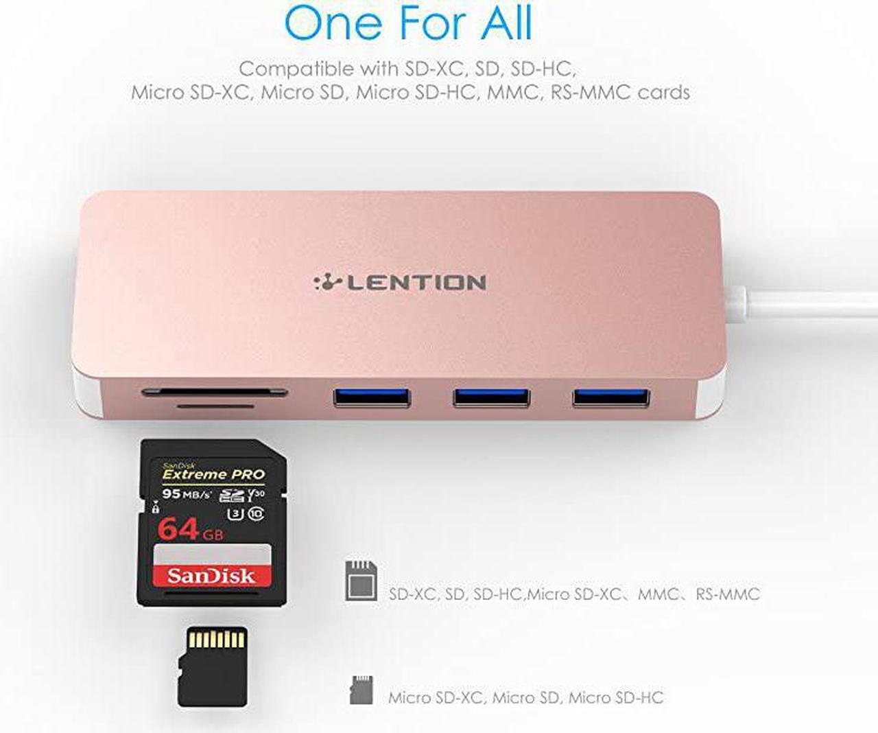 Alt view image 3 of 7 - USB C Hub with 3 USB 30 and SDMicro SD Card Reader Compatible 20202016 MacBook Pro 131516 New Mac AiriPad ProSurface ChromeBook More MultiPort Type C Adapter CBC15 Rose Gold
