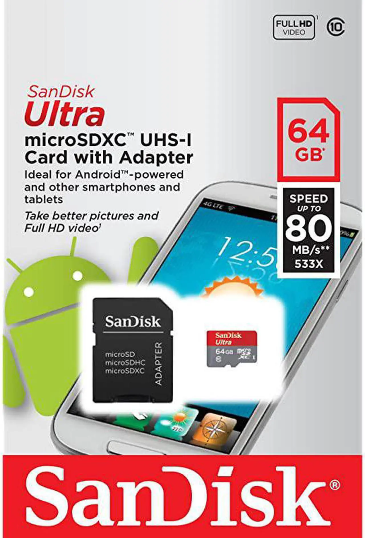 Alt view image 2 of 4 - Ultra 64GB microSDXC UHS-I Card with Adapter, Grey/Red, Standard Packaging (SDSQUNC-064G-GN6MA)