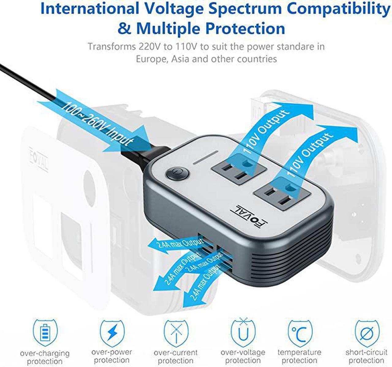 Alt view image 2 of 7 - Power Step Down 220V to 110V Voltage Converter with 4Port USB International Travel Adapter for UK European Etc Use for US appliances Overseas