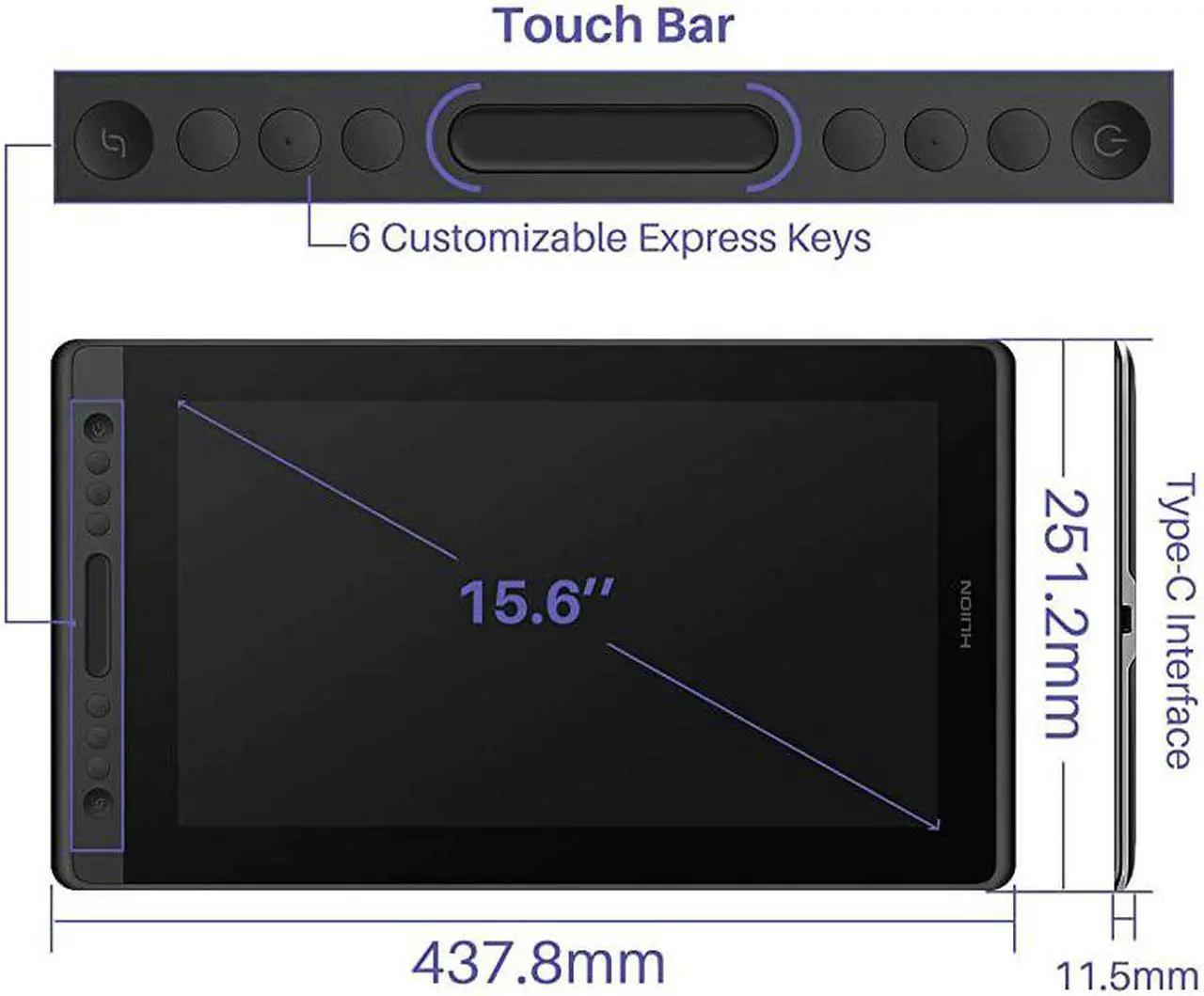 Alt view image 4 of 7 - KAMVAS Pro 16 Graphic Drawing Tablet with Screen Full-Laminated Graphics Monitor Pen Display with Battery-Free Stylus Tilt 8192 Pressure Sensitivity 6 Express Keys Touch Bar-15.6inch Pen Tablet