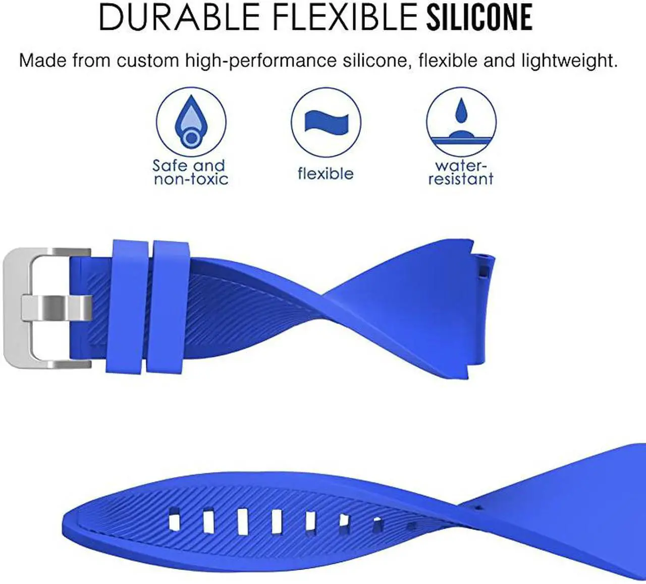 Alt view image 3 of 7 - Band Compatible with Samsung Galaxy Watch 3 45mm/Gear S3 Frontier/Classic/Galaxy Watch 46mm/Huawei Watch GT2 Pro/GT 2e/GT 46mm/GT2 46mm/Ticwatch Pro 3, Silicone Strap Fit 22mm Band, Royal Blue