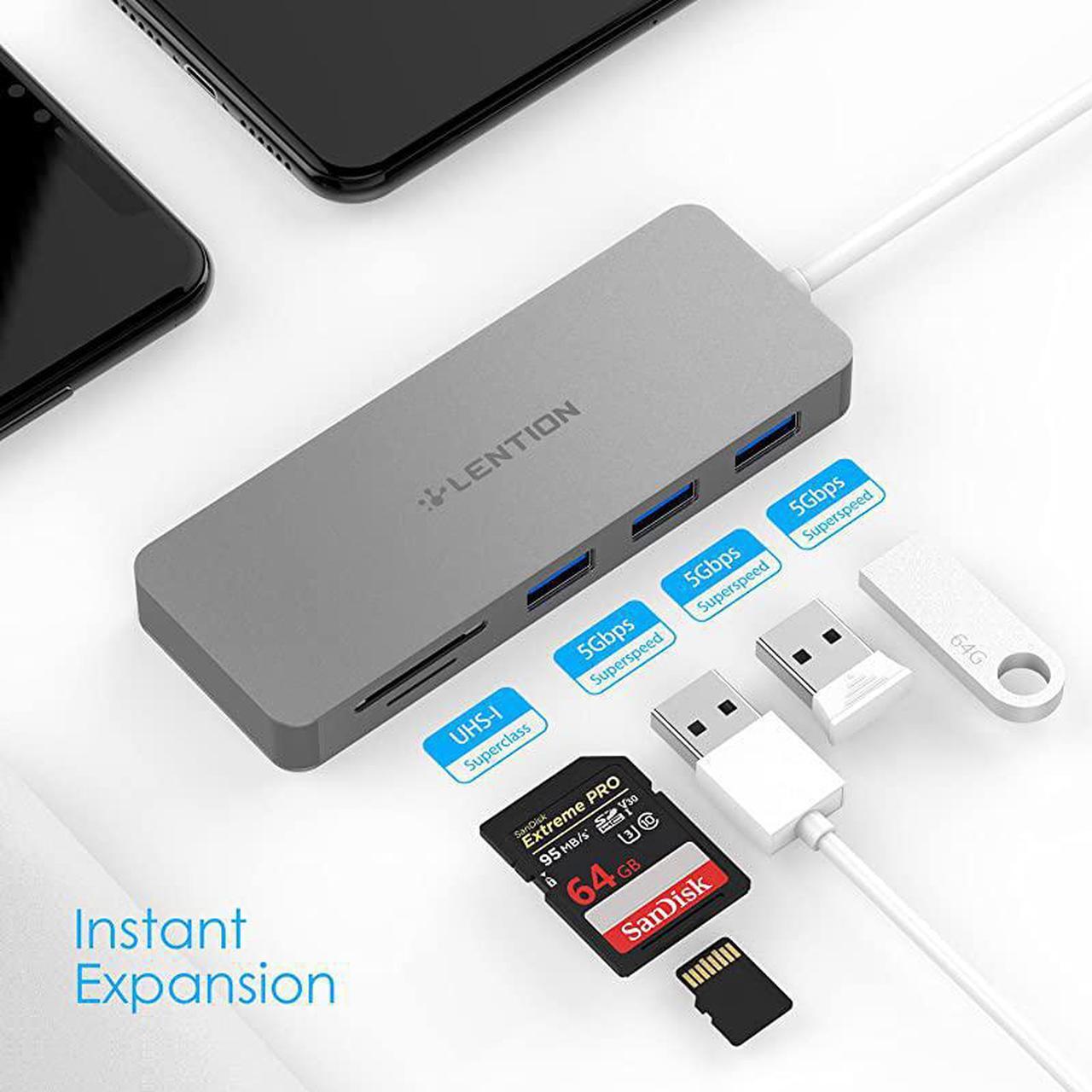 Alt view image 5 of 7 - USB C Hub with 3 USB 30 and SDMicro SD Card Reader Compatible 20202016 MacBook Pro 131516 New Mac AiriPad ProSurface ChromeBook More MultiPort Type C Adapter CBC15 Space Gray