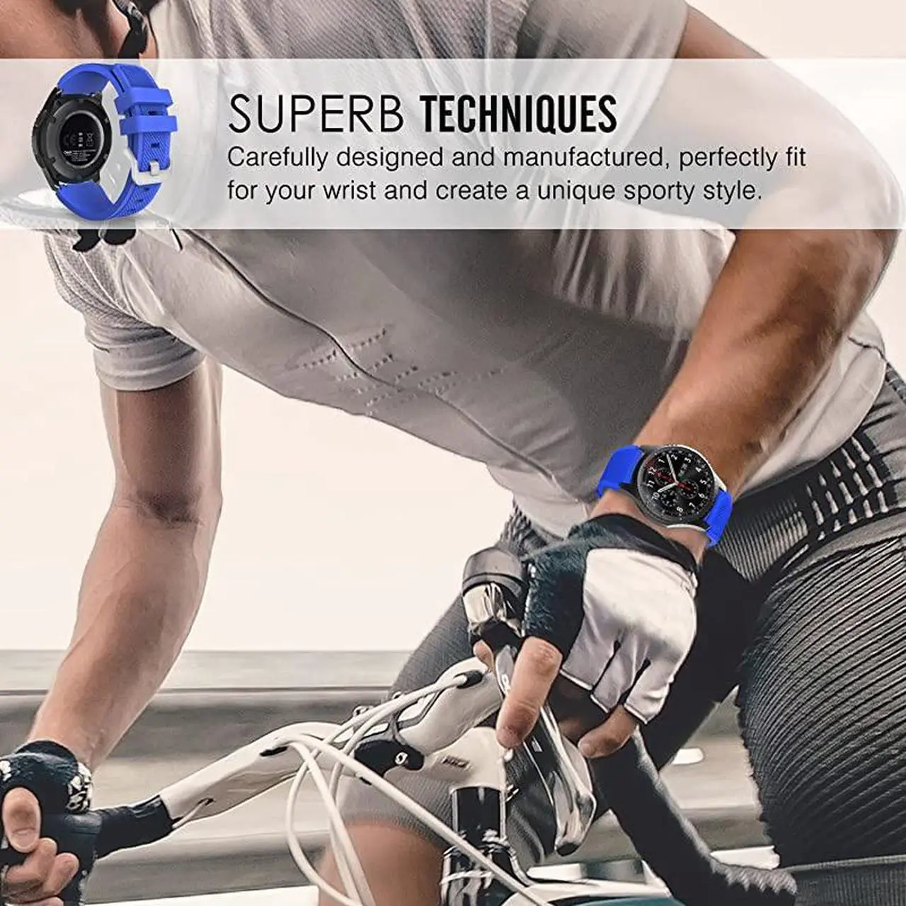Alt view image 6 of 7 - Band Compatible with Samsung Galaxy Watch 3 45mm/Gear S3 Frontier/Classic/Galaxy Watch 46mm/Huawei Watch GT2 Pro/GT 2e/GT 46mm/GT2 46mm/Ticwatch Pro 3, Silicone Strap Fit 22mm Band, Royal Blue