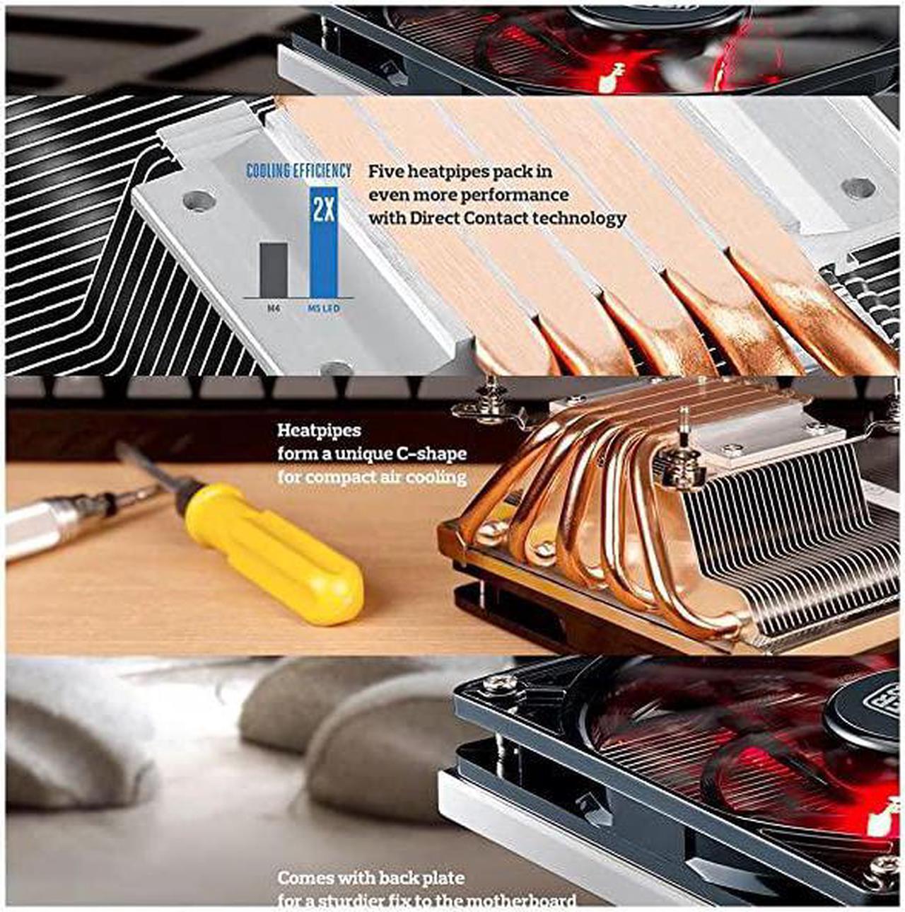 Alt view image 3 of 7 - Master GeminII M5 LED 2U Low Profile CPU with 5 Direct Contact Heatpipes XtraFlo 120 Slim Fire Red LED PWM Cooling Fan for Intel AMD RRT52016PK GeminII M5