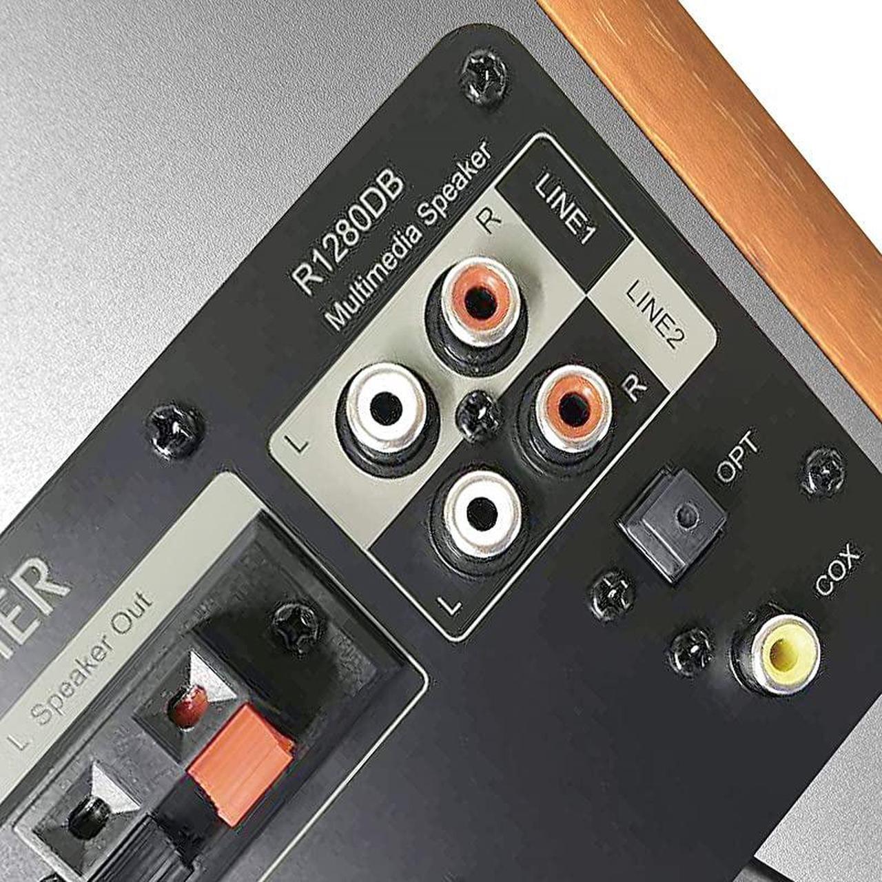 Alt view image 5 of 7 - R1280DB Powered Bluetooth Bookshelf Speakers Optical Input Wireless Studio Monitors 4 Inch Near Field Speaker 42w RMS Wood Grain