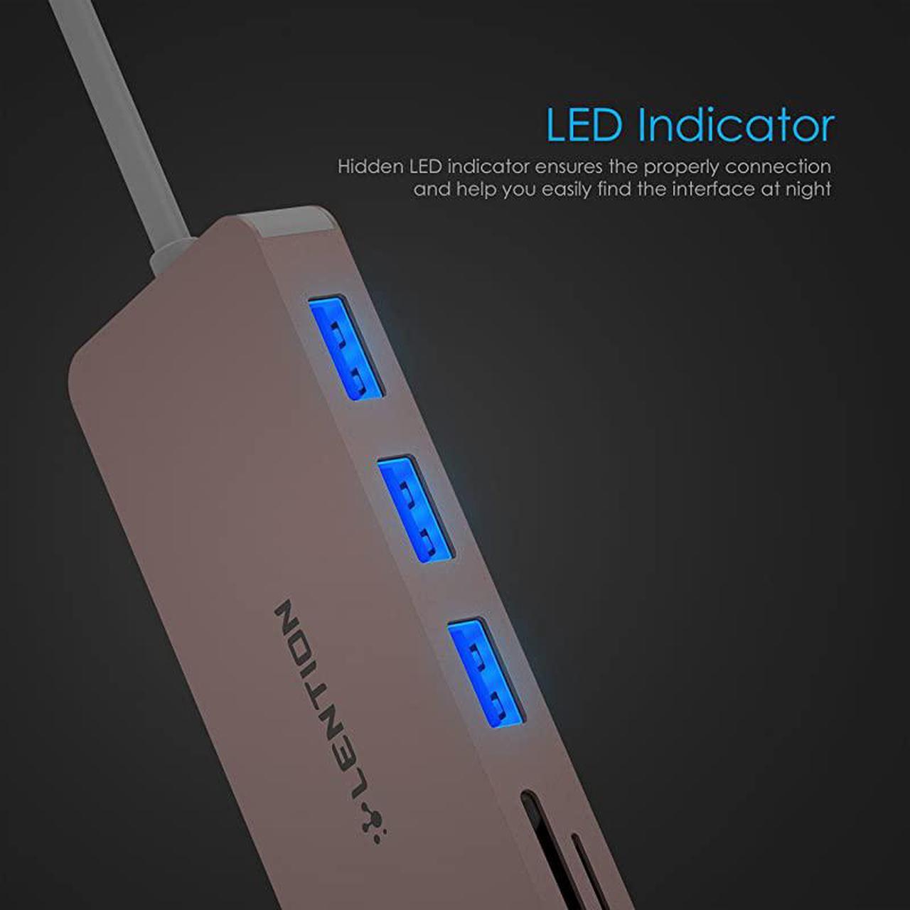 Alt view image 6 of 7 - USB C Hub with 3 USB 30 and SDMicro SD Card Reader Compatible 20202016 MacBook Pro 131516 New Mac AiriPad ProSurface ChromeBook More MultiPort Type C Adapter CBC15 Rose Gold