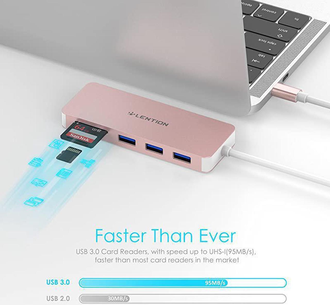 Alt view image 2 of 7 - USB C Hub with 3 USB 30 and SDMicro SD Card Reader Compatible 20202016 MacBook Pro 131516 New Mac AiriPad ProSurface ChromeBook More MultiPort Type C Adapter CBC15 Rose Gold