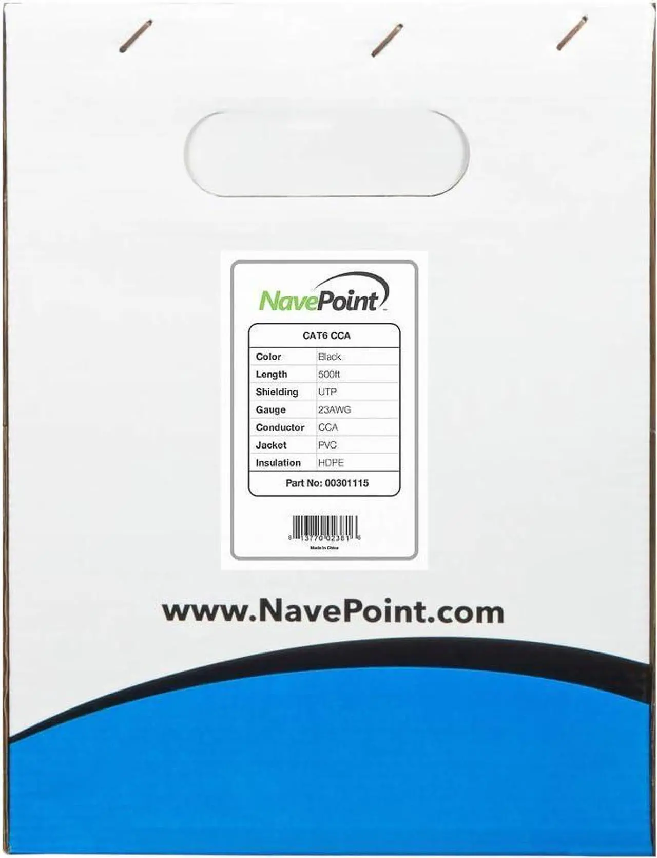 Alt view image 2 of 3 - NavePoint Cat6 (CCA), 500ft, Black, Solid Bulk Ethernet Cable, 550MHz, 23AWG 4 Pair, Unshielded Twisted Pair (UTP)