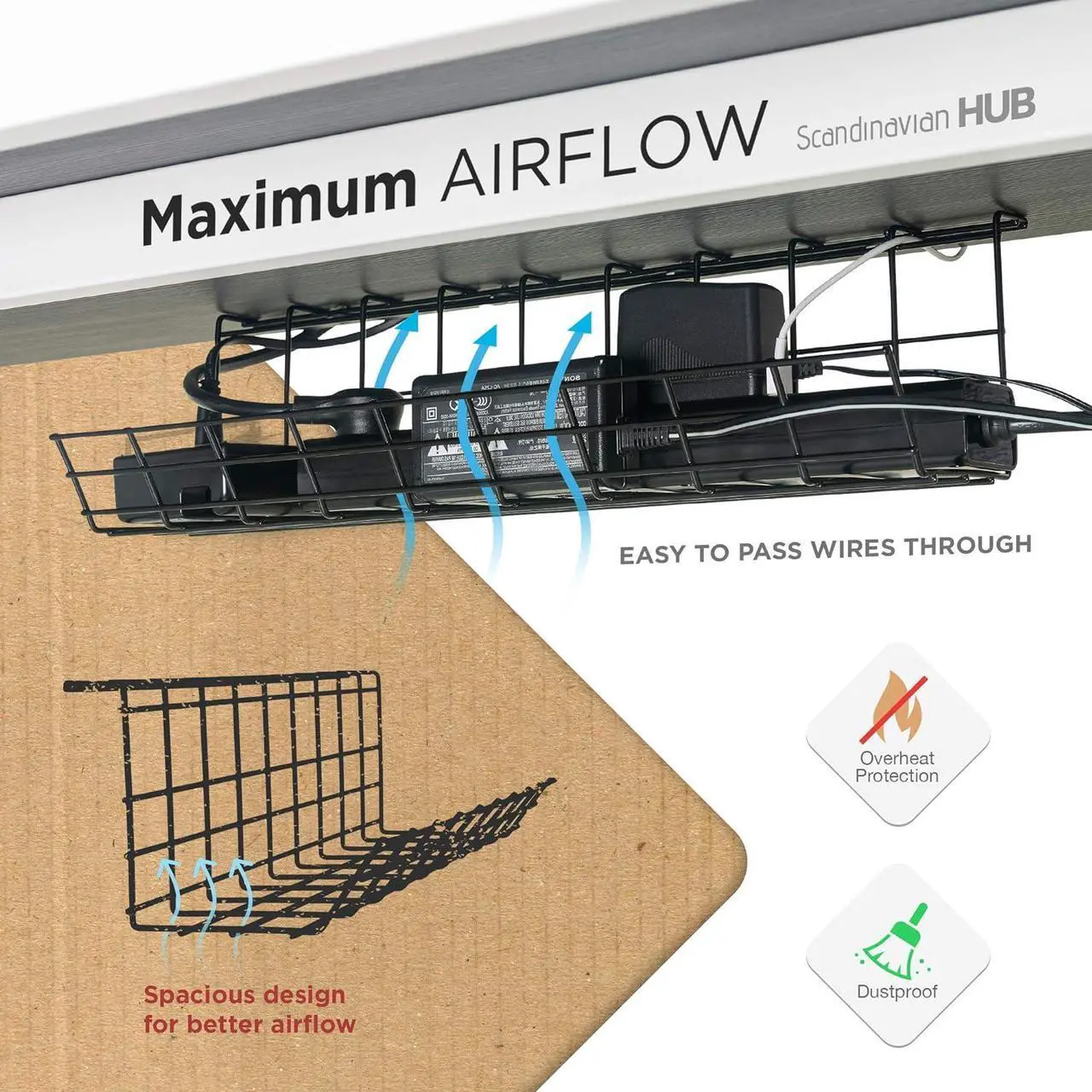Alt view image 6 of 7 - Under Desk Cable Management Tray, Cord Organizer for Desk, Cable Organizer, Wire Organizer, Cord Management, Cable Management Under Desk, Wire Holders for Desk - Black Cable Tray - Set of 4X 17