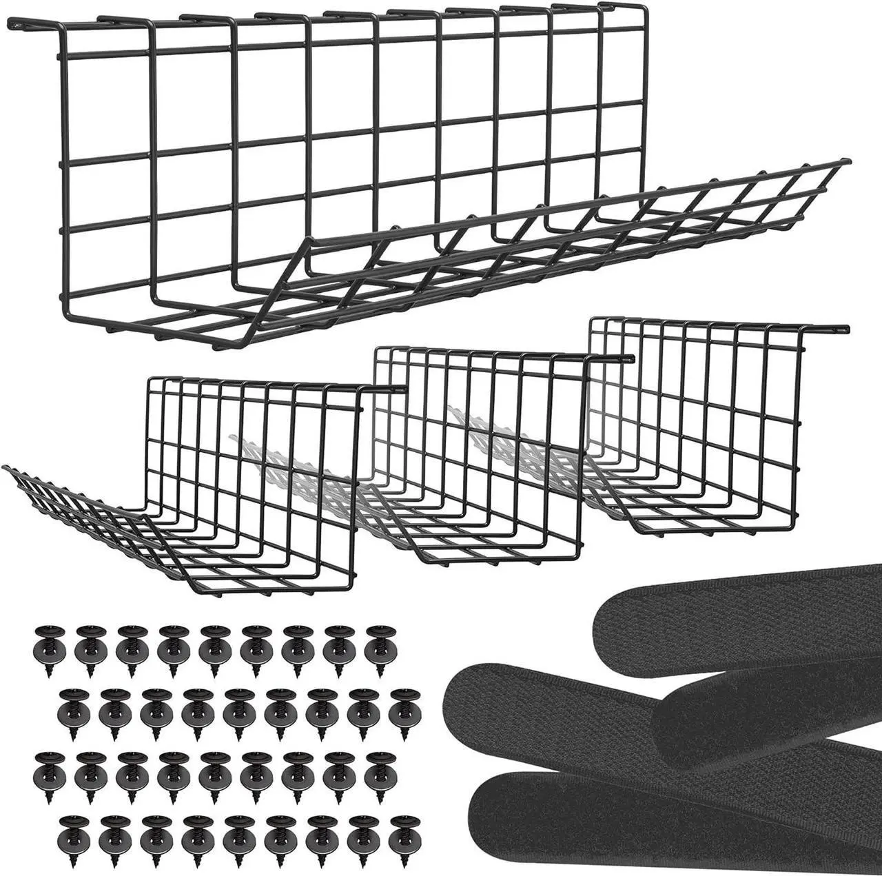 Main image of Under Desk Cable Management Tray, Cord Organizer for Desk, Cable Organizer, Wire Organizer, Cord Management, Cable Management Under Desk, Wire Holders for Desk - Black Cable Tray - Set of 4X 17