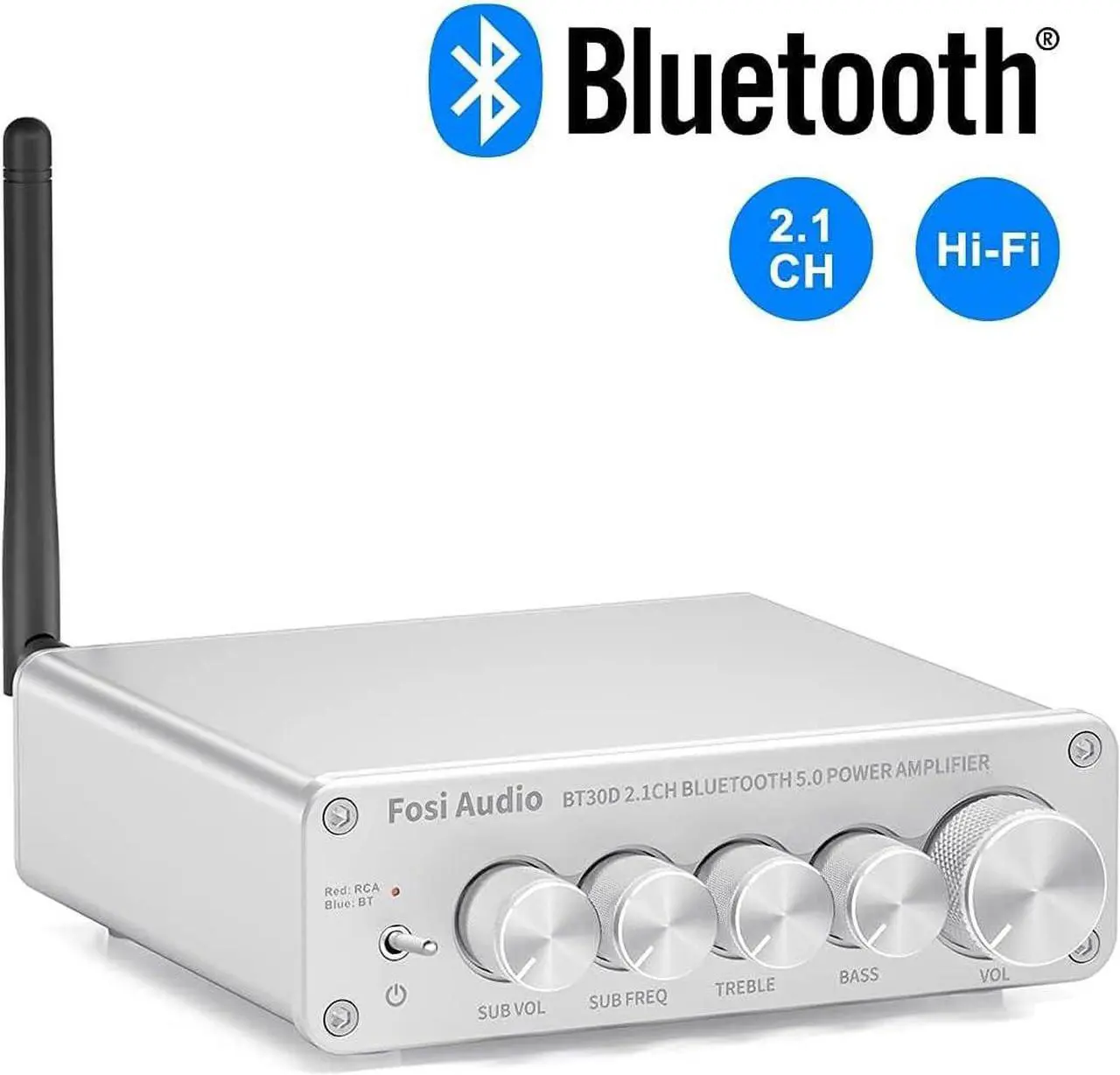 Alt view image 7 of 7 - Audio BT30D-S Bluetooth 5.0 Stereo Audio Receiver Amplifier 2.1 Channel Mini Hi-Fi Class D Integrated Amp 50 Watt x2+100 Watt for Home Outdoor Passive Speakers/Subwoofer Powered Subwoofer