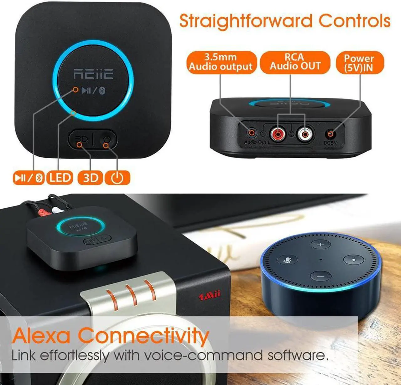 Alt view image 4 of 7 - Bluetooth Audio Receiver  Bluetooth Adapter with Hi-Fi Audio Output  Bluetooth Stereo Adapter with 3D Audio Support  Wirelessly Streams Music to Any Home Stereo System