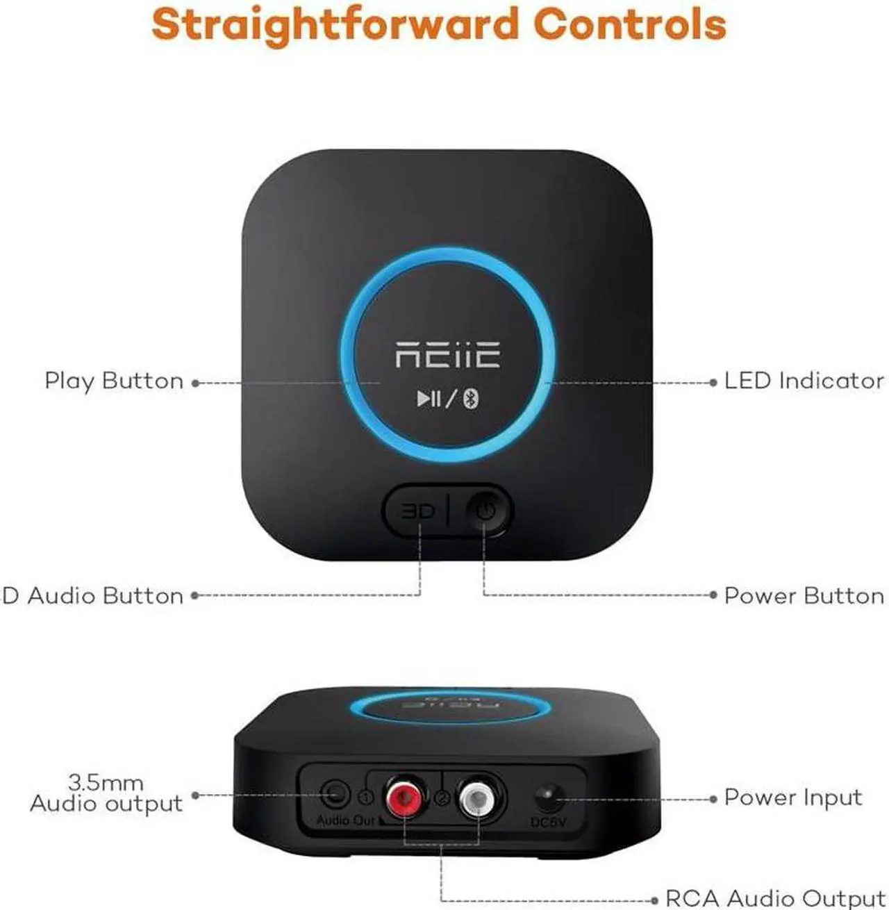 Alt view image 7 of 7 - Bluetooth Audio Receiver  Bluetooth Adapter with Hi-Fi Audio Output  Bluetooth Stereo Adapter with 3D Audio Support  Wirelessly Streams Music to Any Home Stereo System