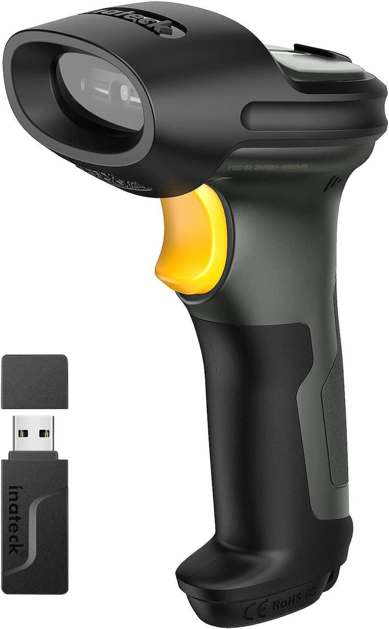 Inateck Super Wireless Barcode Scanner, Transmission Range Up to 330ft, Wireless Adapter and Build-in Bluetooth, Working Time Approx. 30 Days, with Vibrating Function, Pro 7