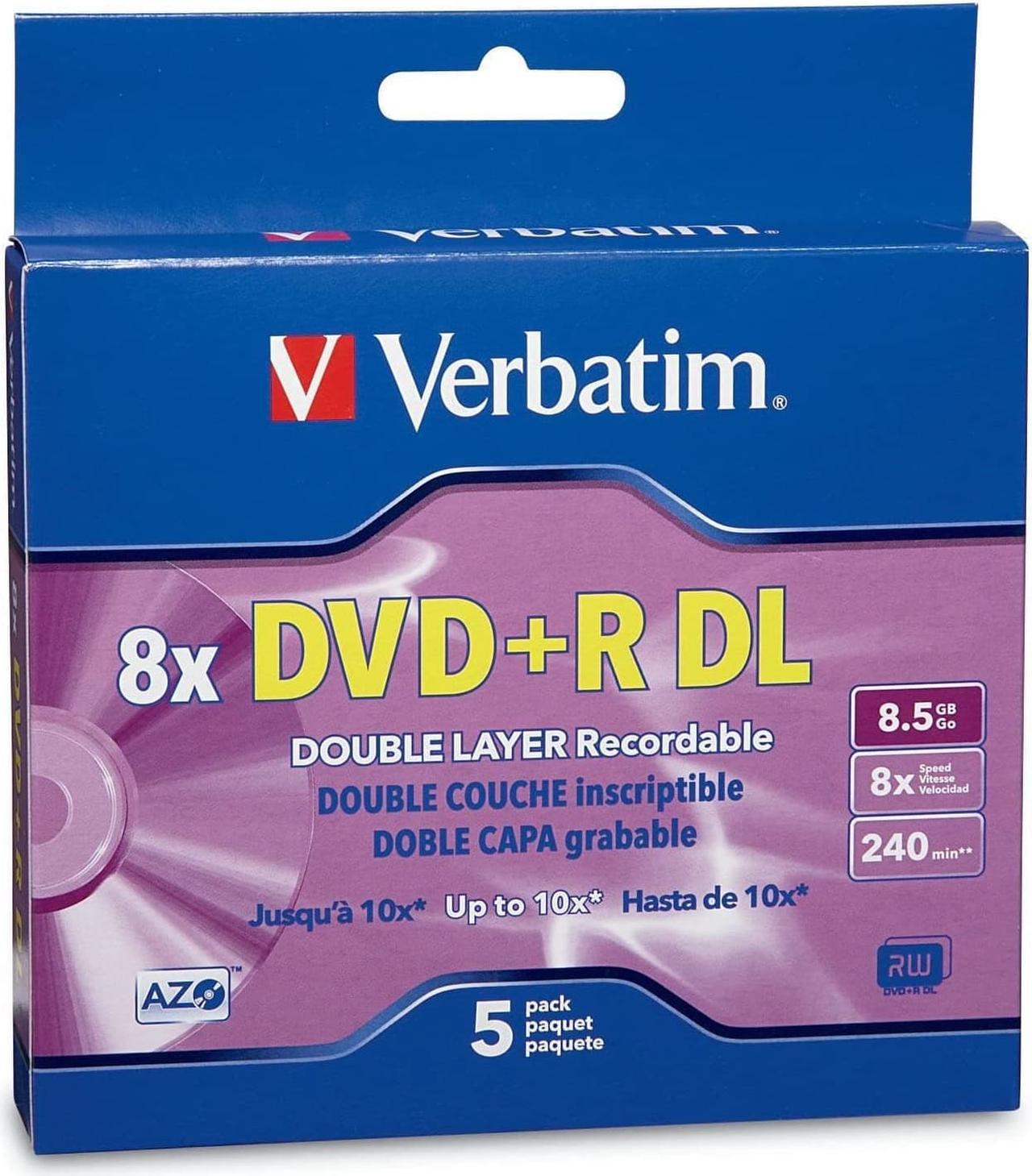 Verbatim DVD+R DL 8.5GB 8X with Branded Surface - 5pk Jewel Case Box