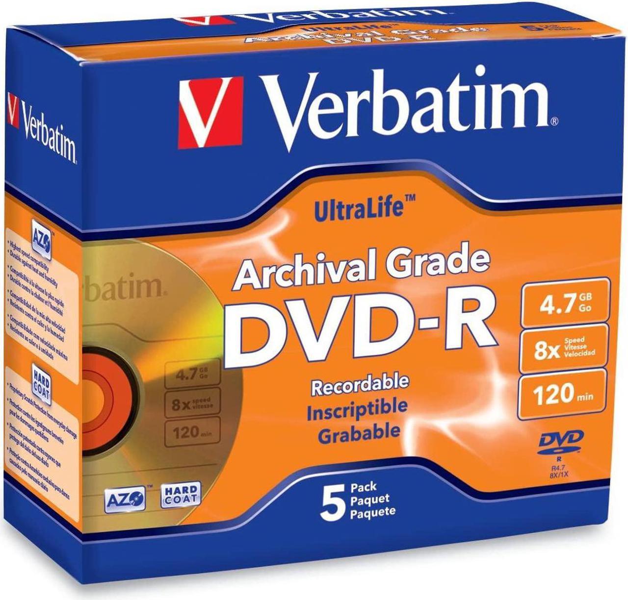 Verbatim UltraLife 4.7 GB 8X Gold Archival Grade DVD-R, 5-Disc Jewel Case 96320