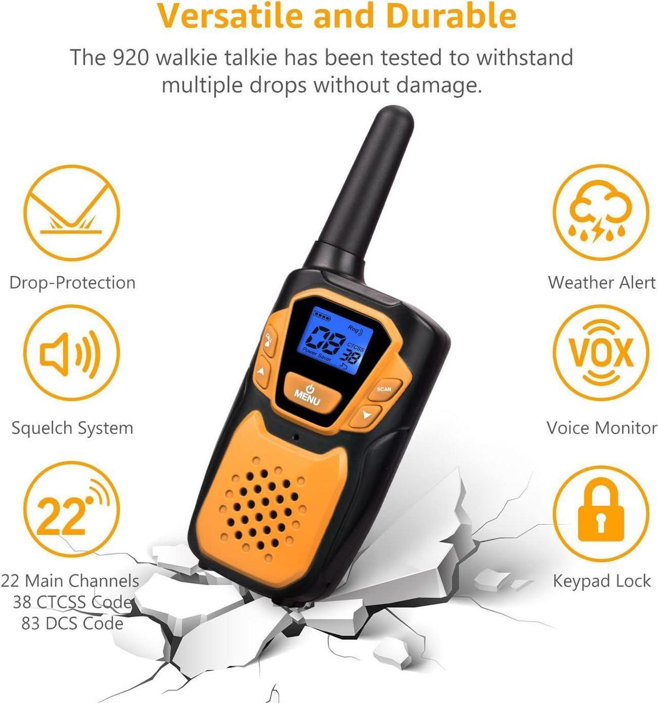 Alt view image 5 of 7 - Walkie Talkies 3 Pack, Rechargeable Easy to Use Family Walky Talky Long Range 2 Way Radio Gift with NOAA Weather Channel Micro-USB Charger/Battery/Lanyard Hiking Camping Trip